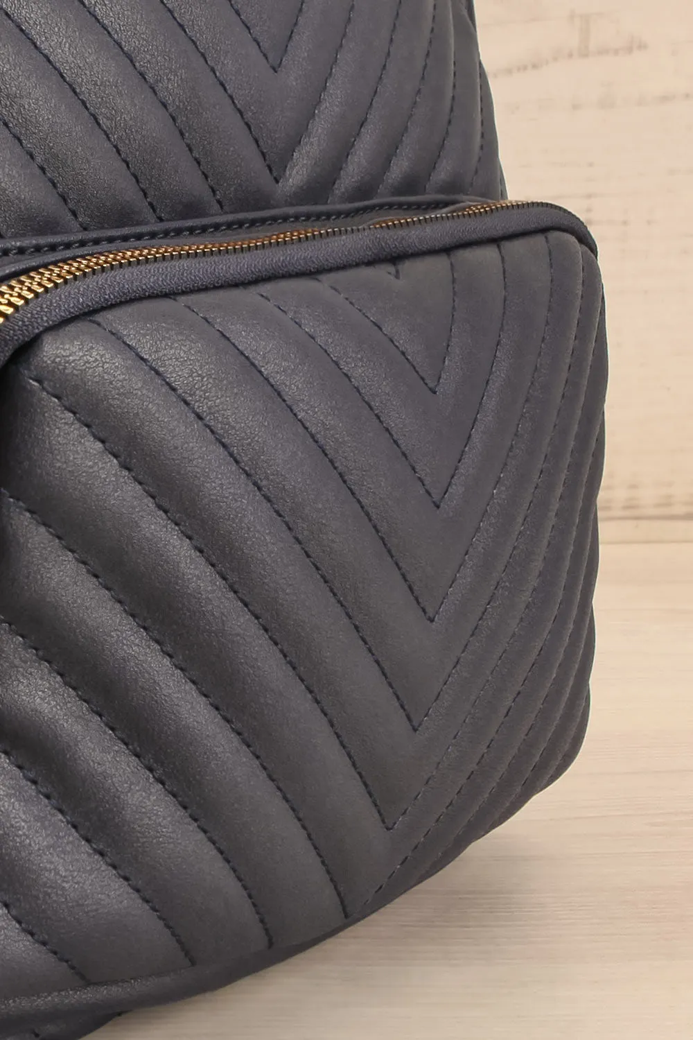 Lueur Navy | Faux-Leather Chevron Backpack & Wallet Set