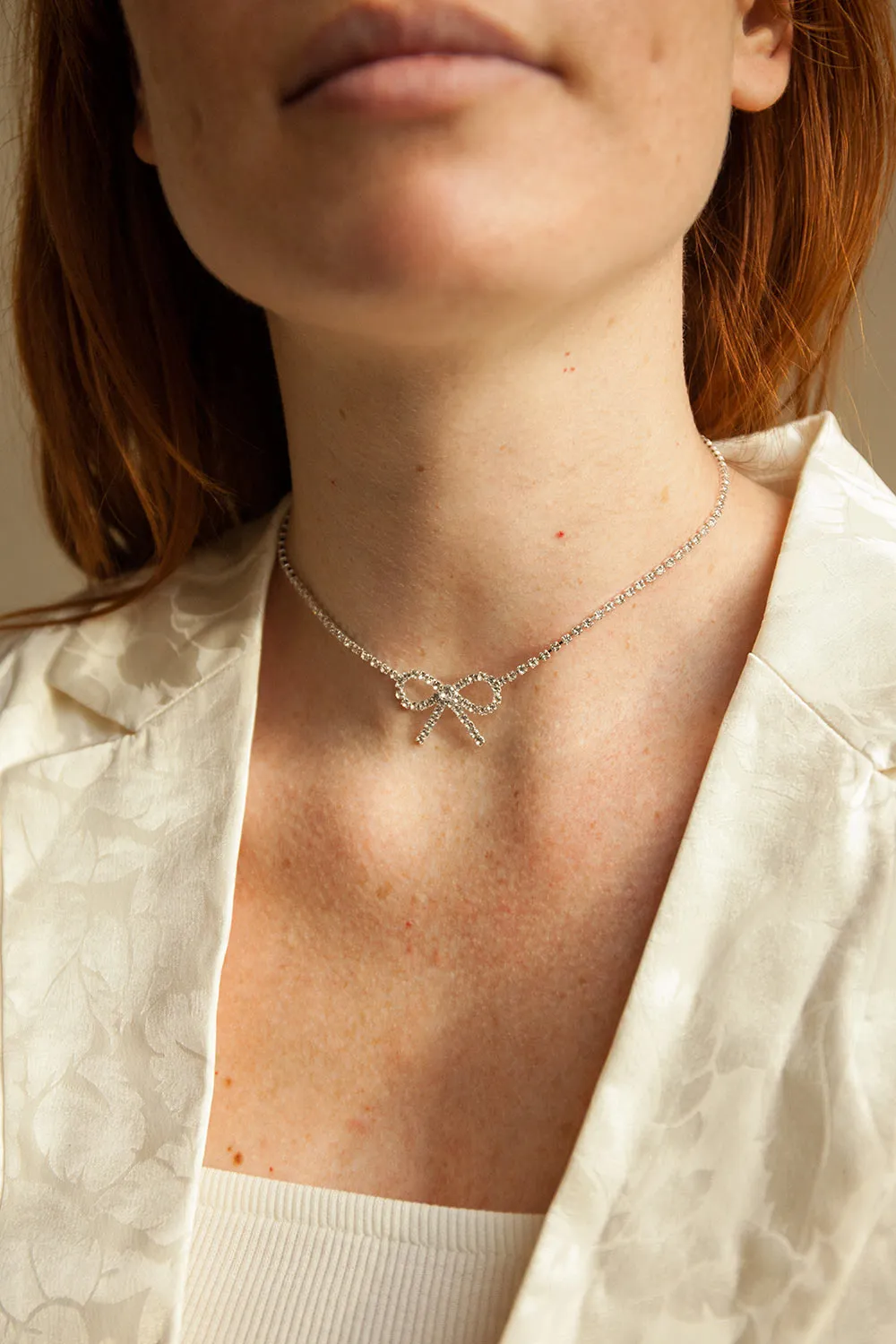 Menny | Crystal Choker Necklace w/ Bow