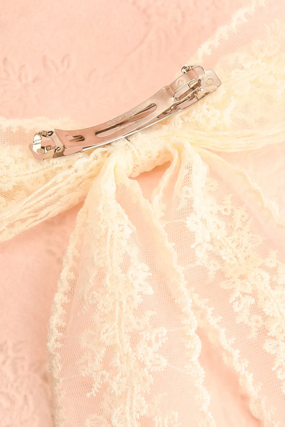 Minha | Ivory Mesh Bow Barrette w/ Embroidery