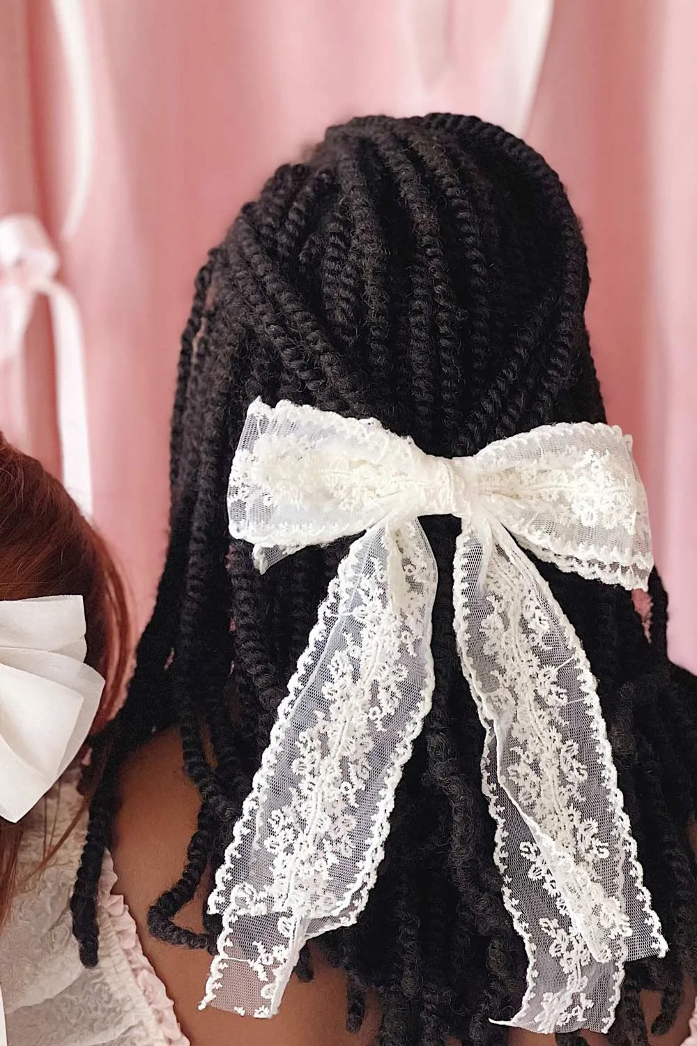 Minha | Ivory Mesh Bow Barrette w/ Embroidery