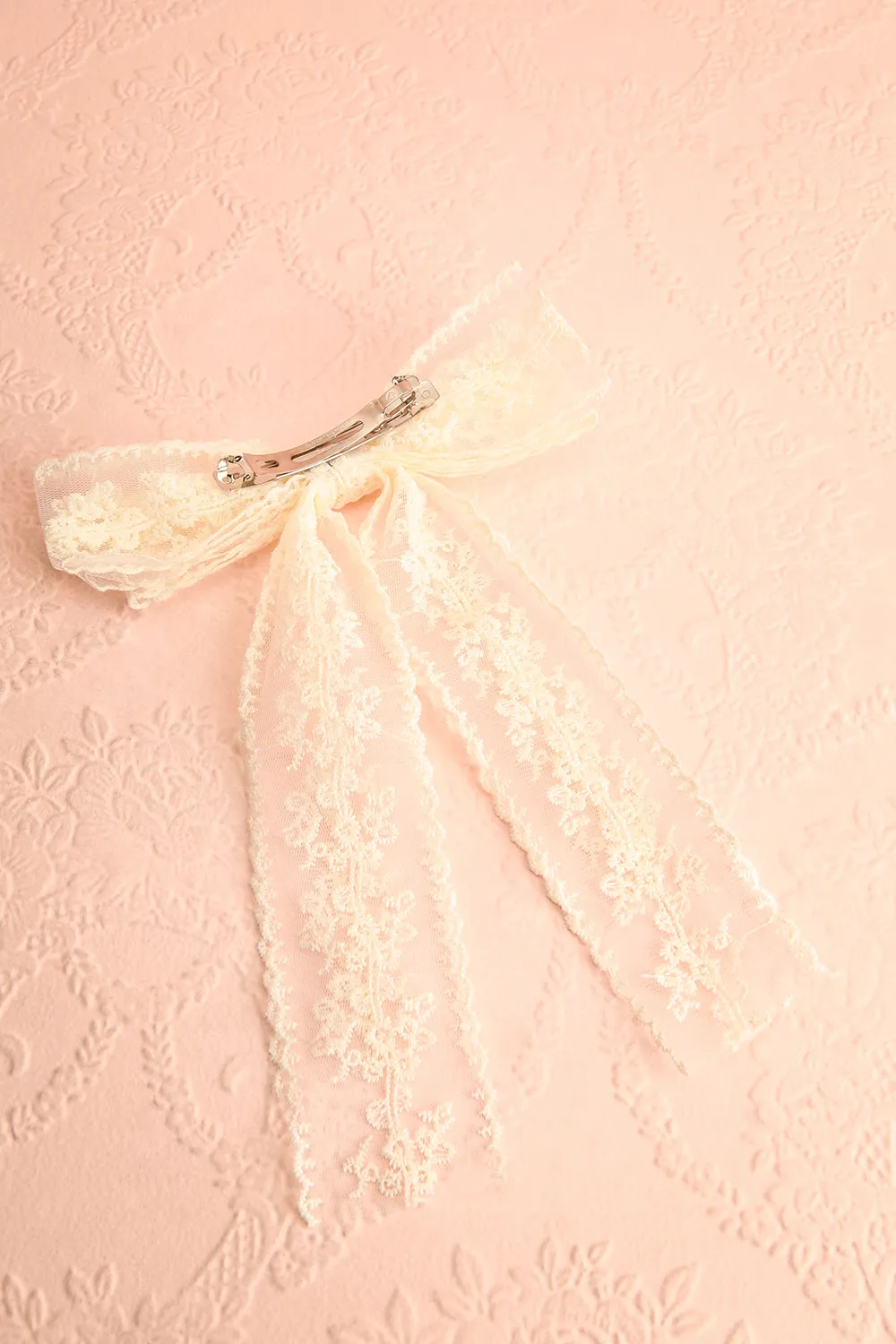 Minha | Ivory Mesh Bow Barrette w/ Embroidery