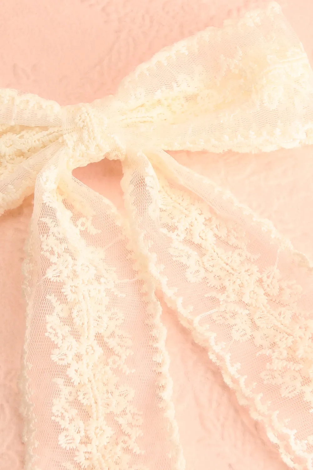 Minha | Ivory Mesh Bow Barrette w/ Embroidery