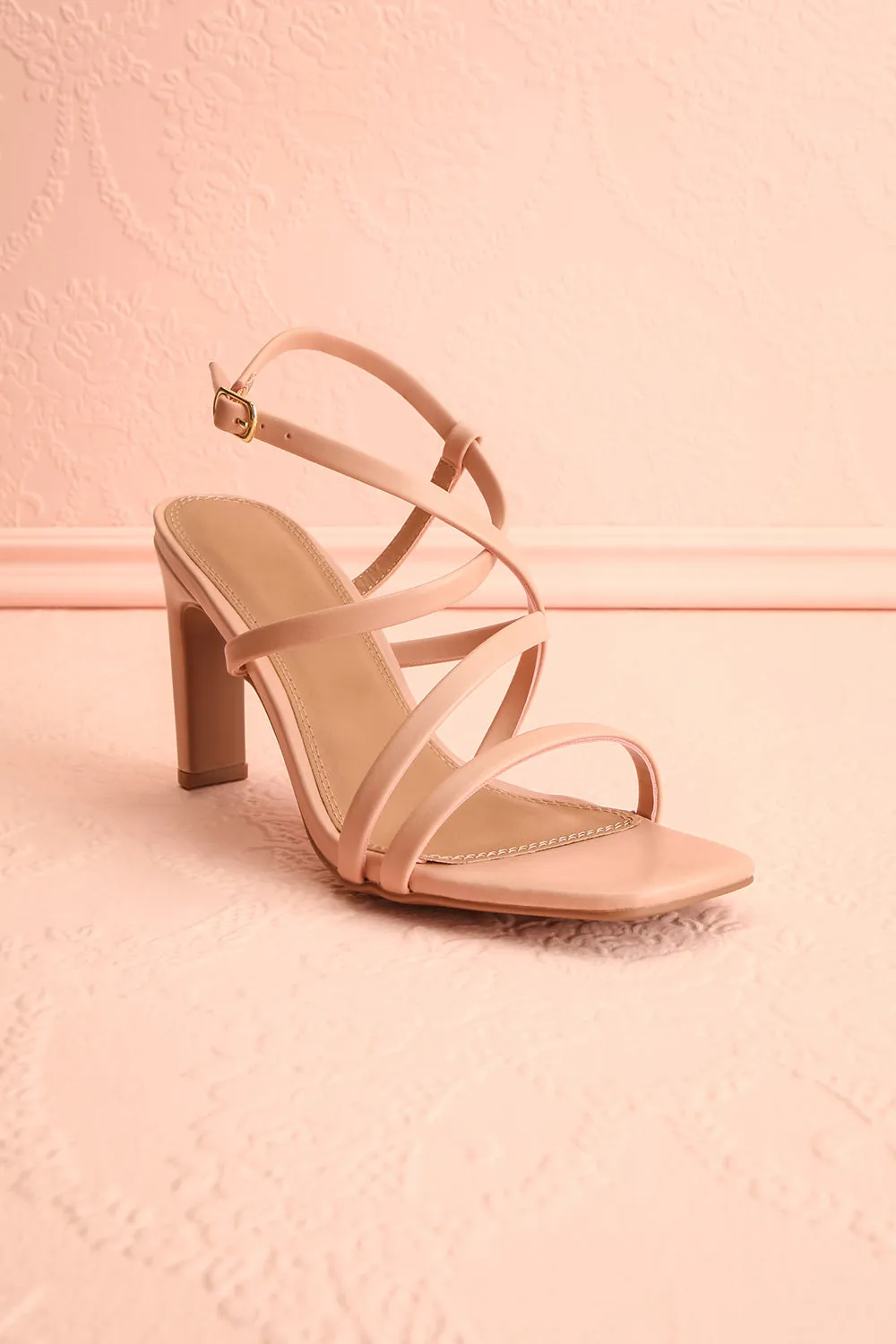 Mouvemente Blush | Crossed Strap High Heel Sandals
