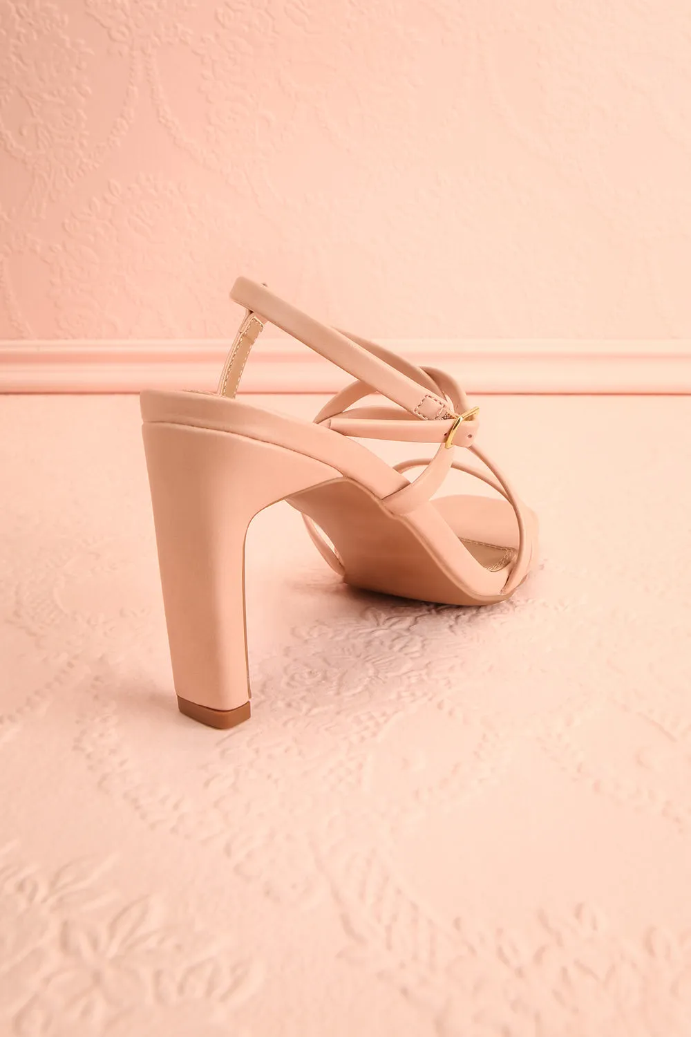 Mouvemente Blush | Crossed Strap High Heel Sandals