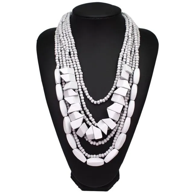 Multilayer Wood Beaded Statement Necklace Anna Kay Co
