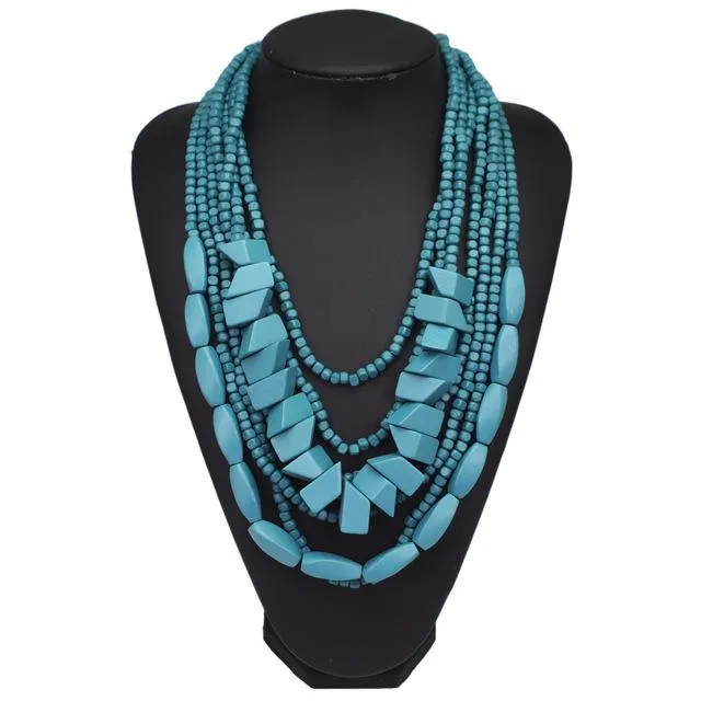 Multilayer Wood Beaded Statement Necklace Anna Kay Co