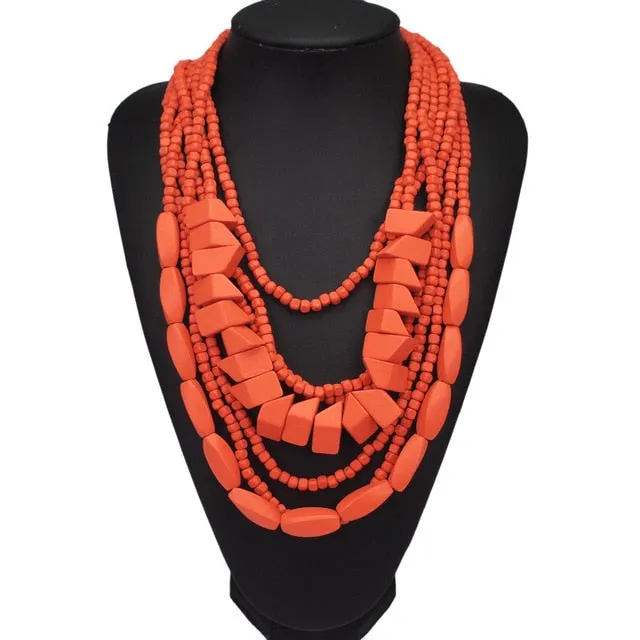 Multilayer Wood Beaded Statement Necklace Anna Kay Co