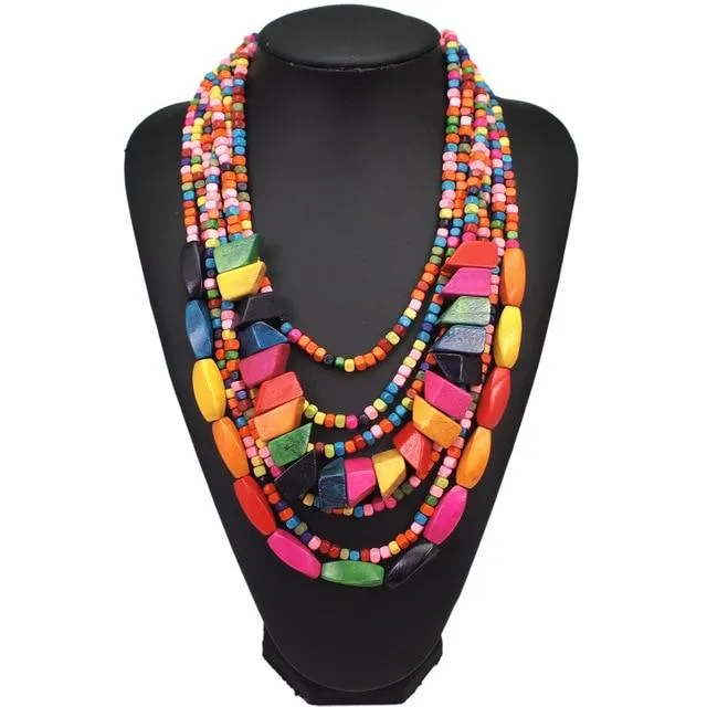 Multilayer Wood Beaded Statement Necklace Anna Kay Co