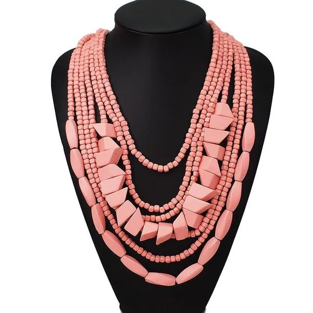 Multilayer Wood Beaded Statement Necklace Anna Kay Co