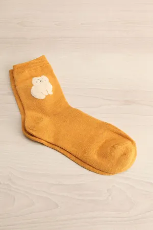 Nazca Yellow | Crew Socks w/ Cat Detail