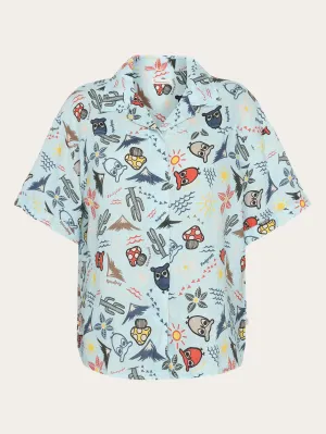 Owl cactus AOP short sleeved shirt - GOTS/Vegam - Aqua-Esque Knowledge Cotton