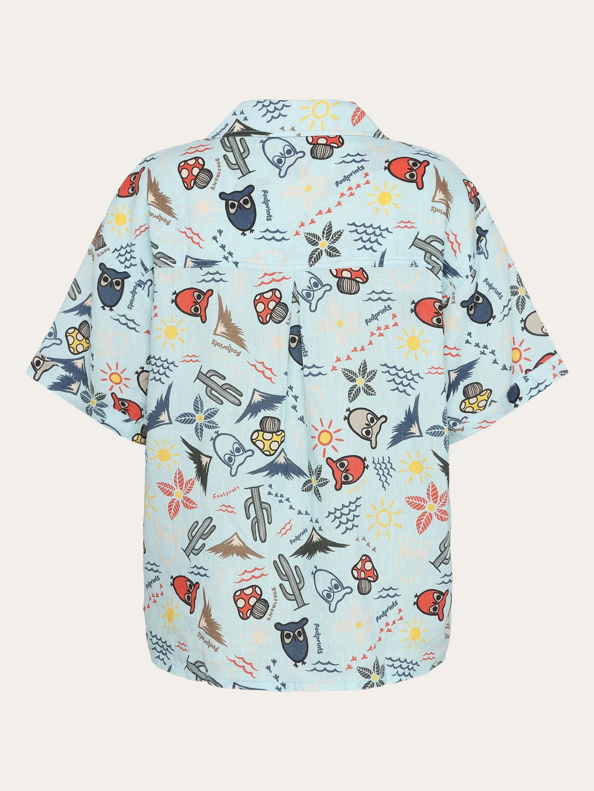 Owl cactus AOP short sleeved shirt - GOTS/Vegam - Aqua-Esque Knowledge Cotton