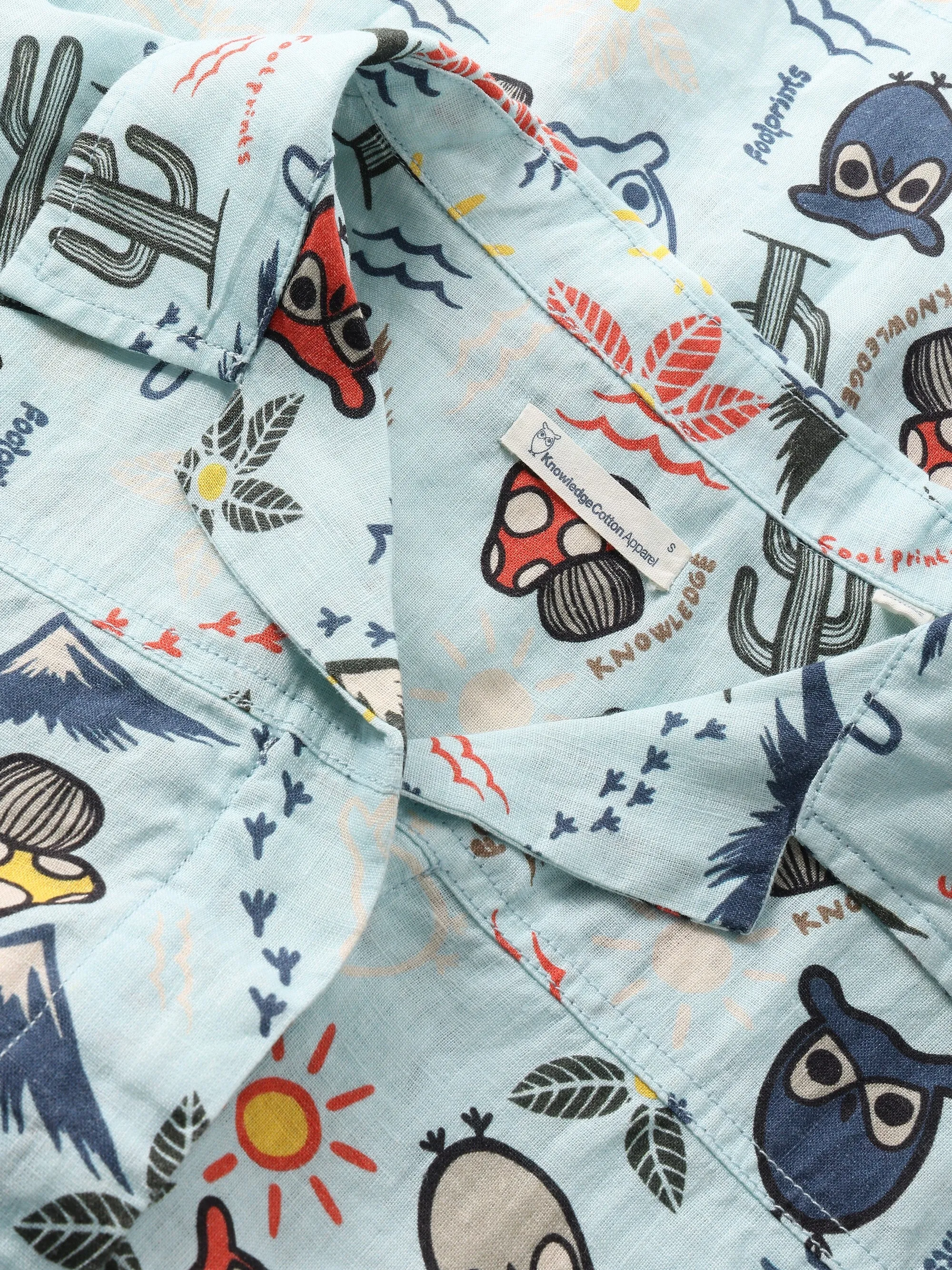 Owl cactus AOP short sleeved shirt - GOTS/Vegam - Aqua-Esque Knowledge Cotton