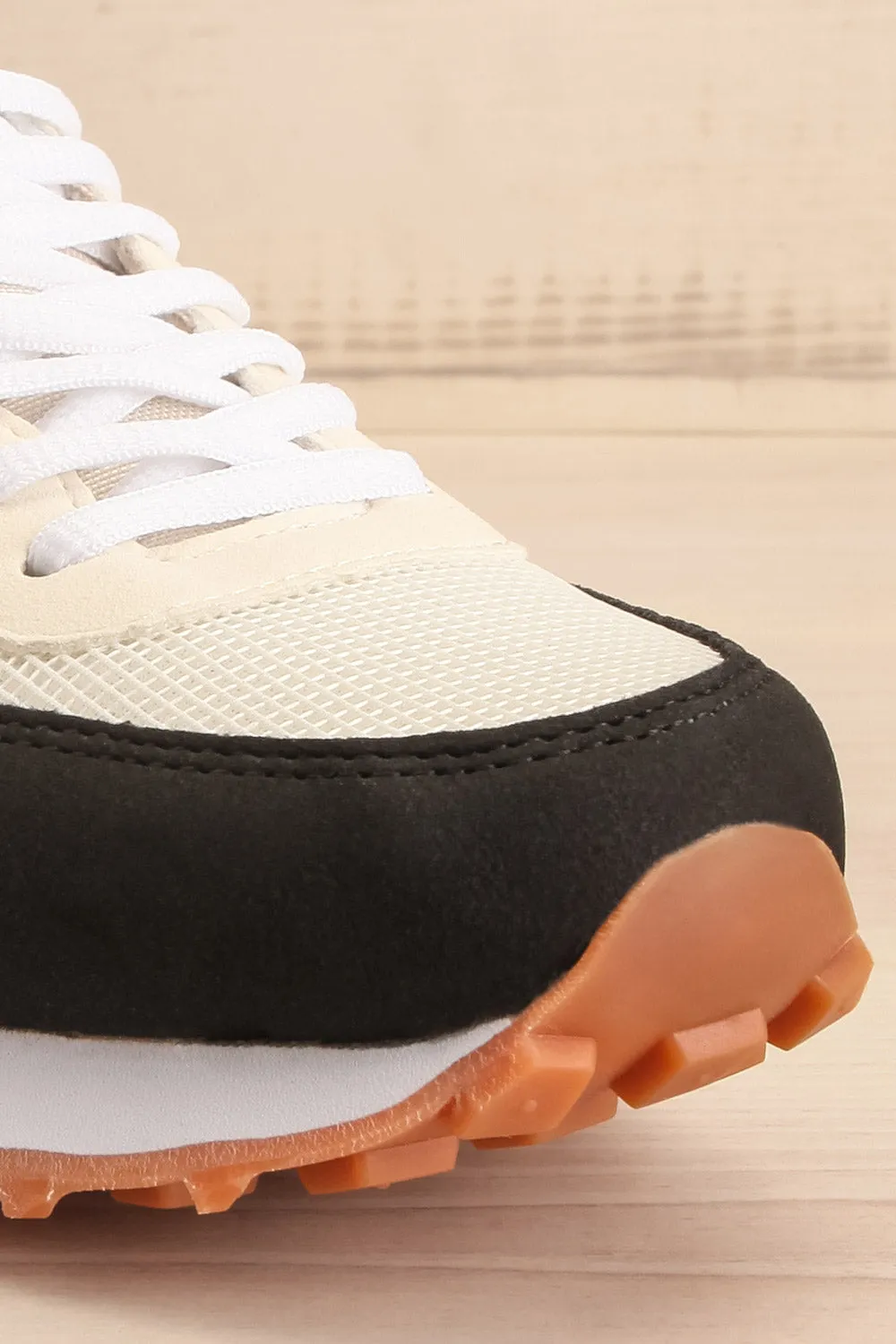 Phebes Black | Black and Cream Lace-Up Sneakers