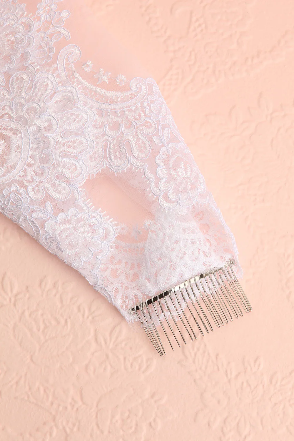 Polaris White | Tulle Wedding Veil w/ Floral Lace