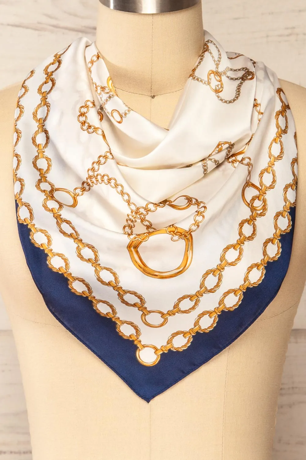 Pontevedra Navy | Patterned Satin Scarf