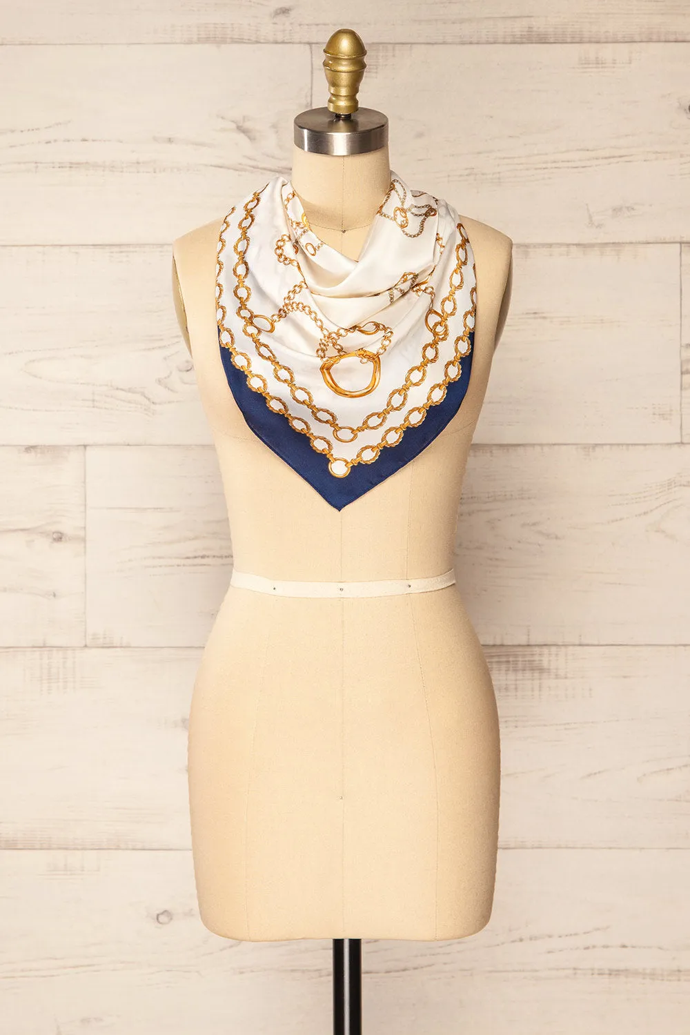 Pontevedra Navy | Patterned Satin Scarf