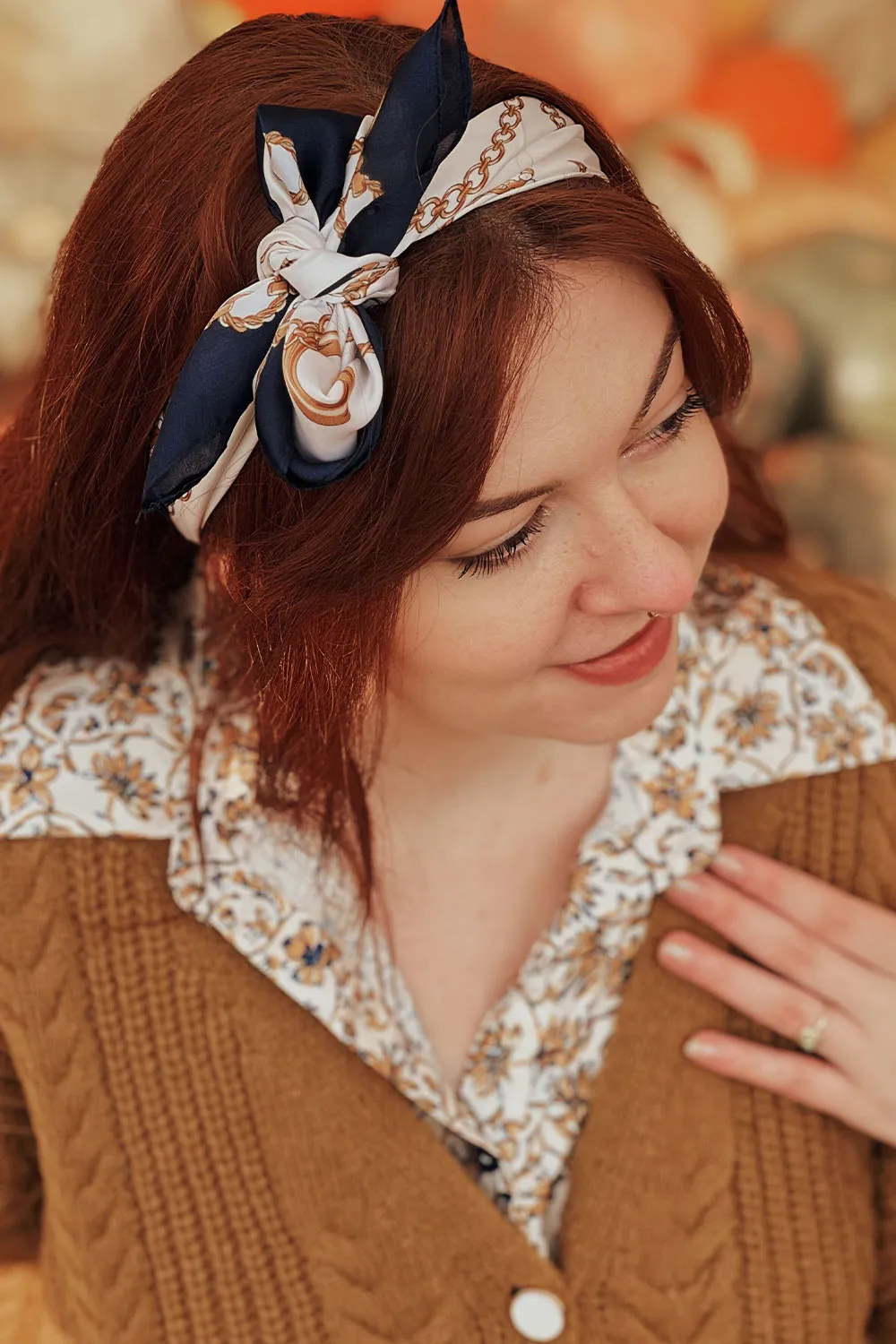 Pontevedra Navy | Patterned Satin Scarf