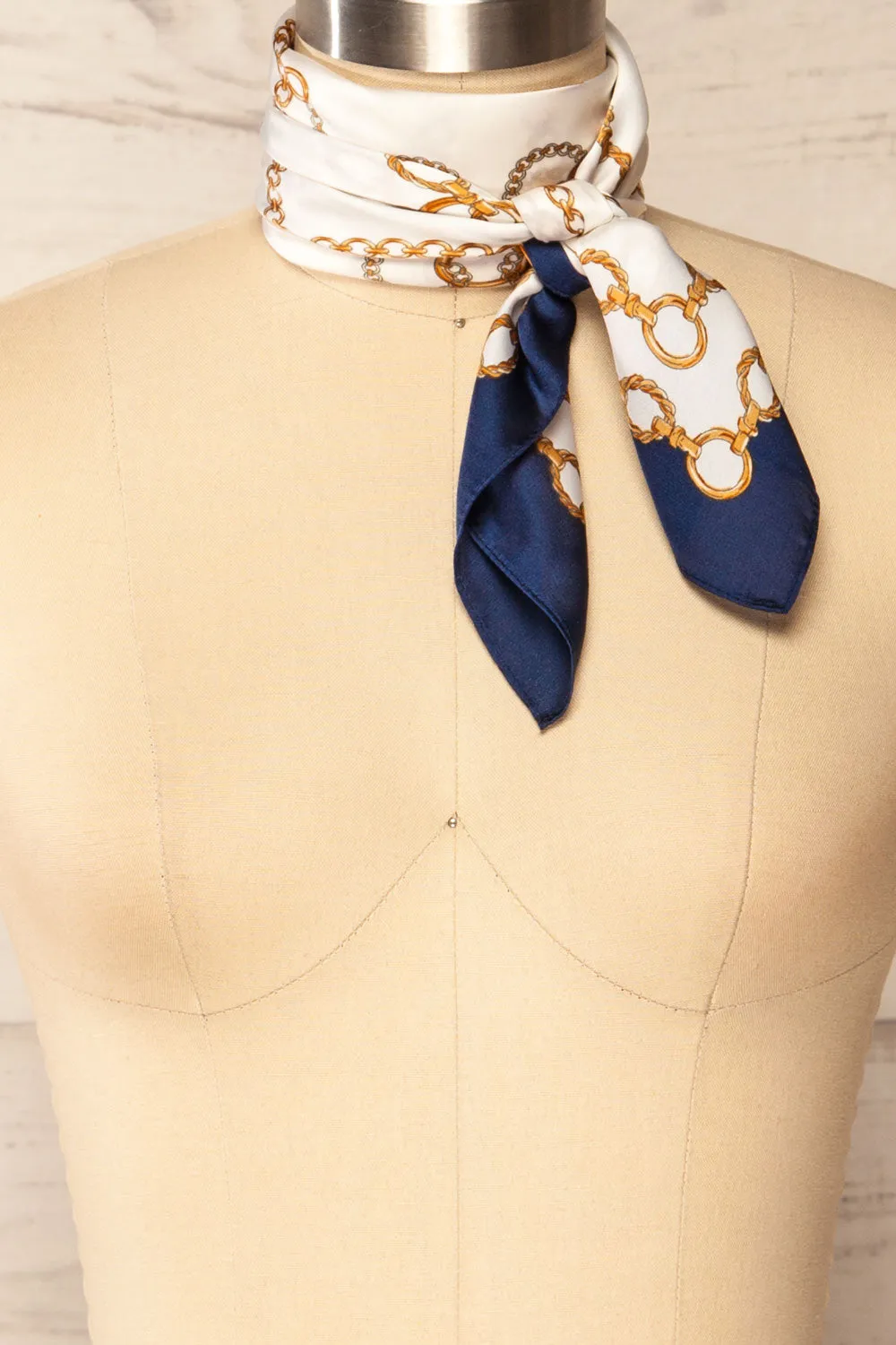 Pontevedra Navy | Patterned Satin Scarf