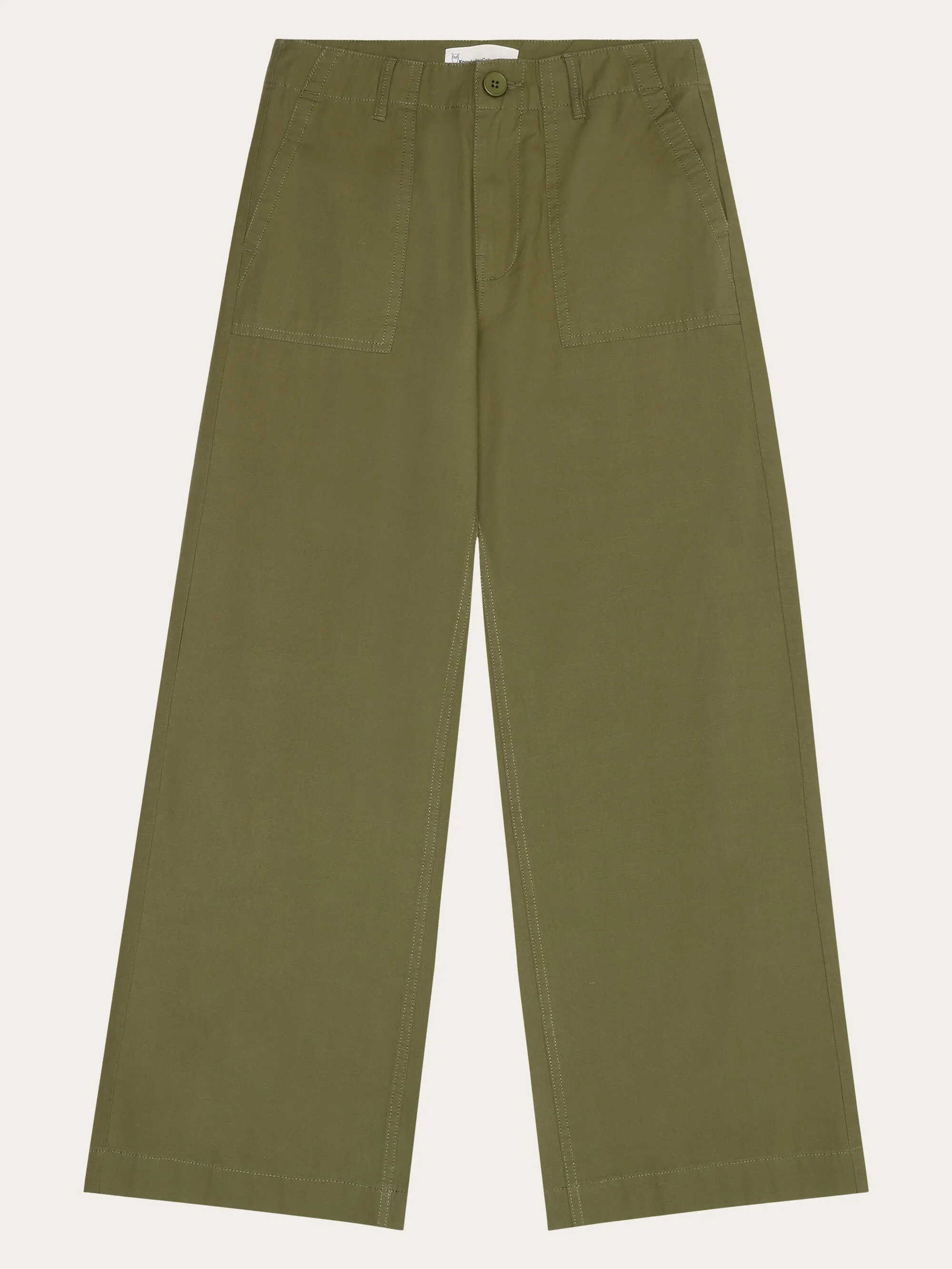 POSEY mid-rise wide slub yarn cropped pants GOTS/Vegan - Burned Olive Knowledge Cotton