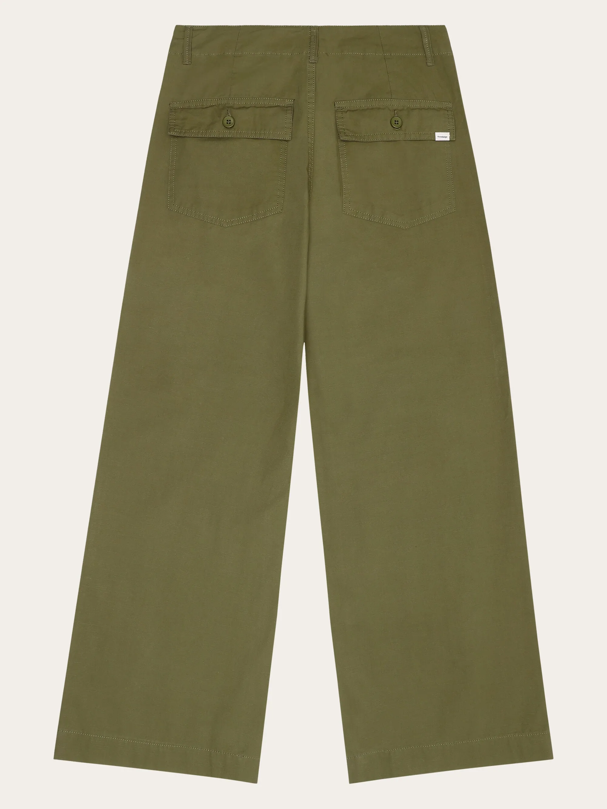 POSEY mid-rise wide slub yarn cropped pants GOTS/Vegan - Burned Olive Knowledge Cotton