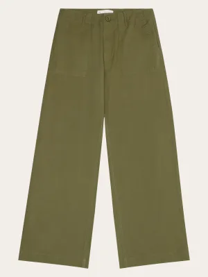 POSEY mid-rise wide slub yarn cropped pants GOTS/Vegan - Burned Olive Knowledge Cotton