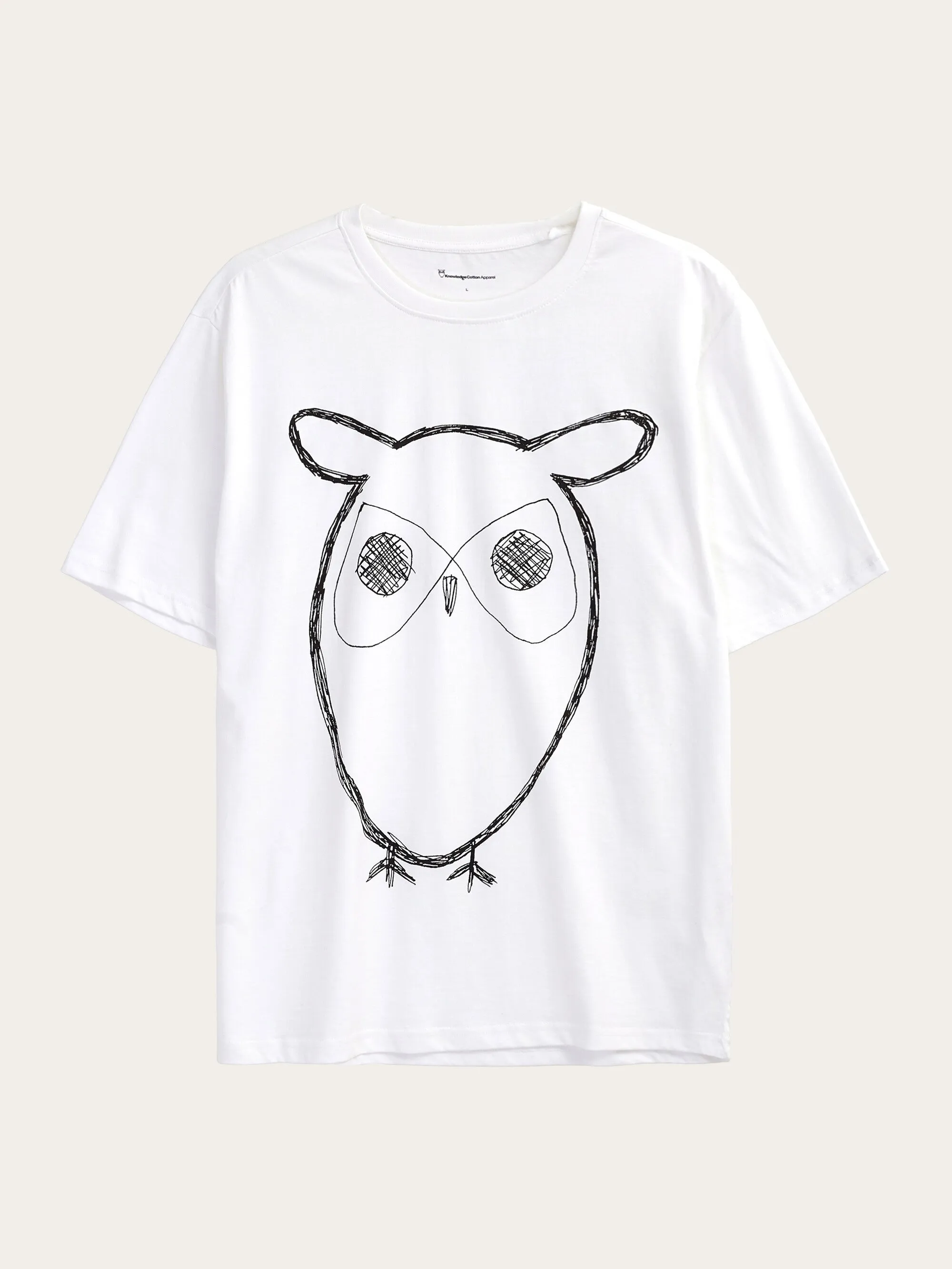 Regular big owl front print t-shirt - GOTS - Bright White Knowledge Cotton