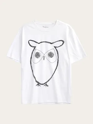 Regular big owl front print t-shirt - GOTS - Bright White Knowledge Cotton