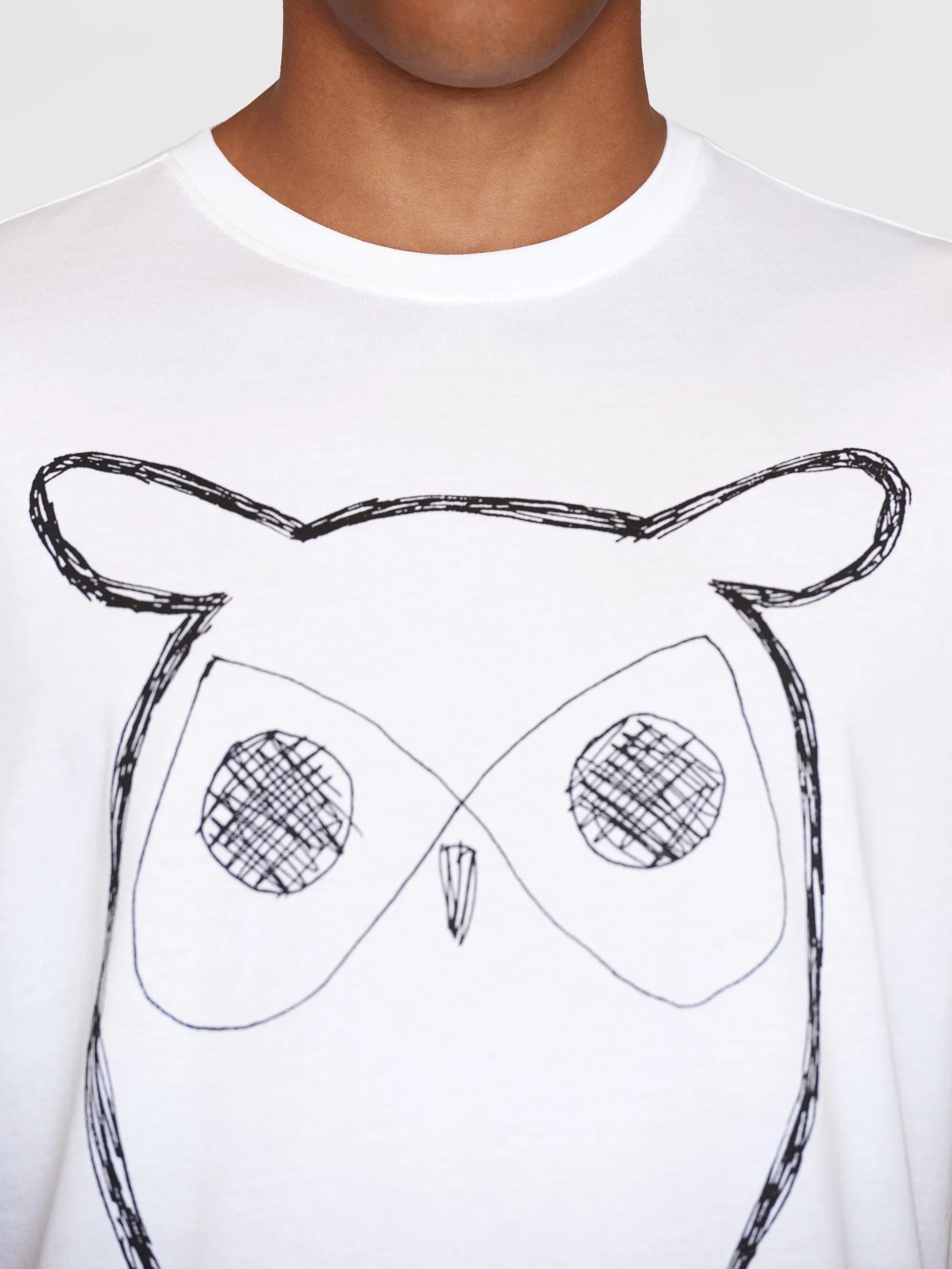 Regular big owl front print t-shirt - GOTS - Bright White Knowledge Cotton