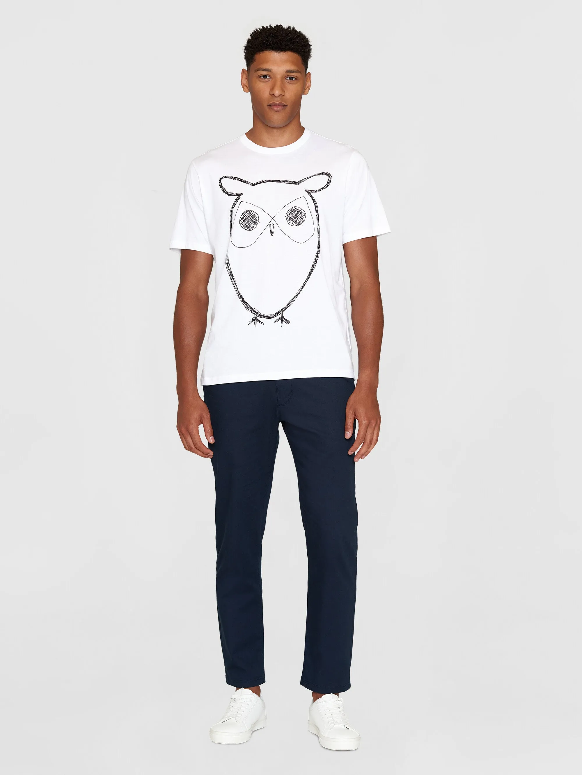 Regular big owl front print t-shirt - GOTS - Bright White Knowledge Cotton