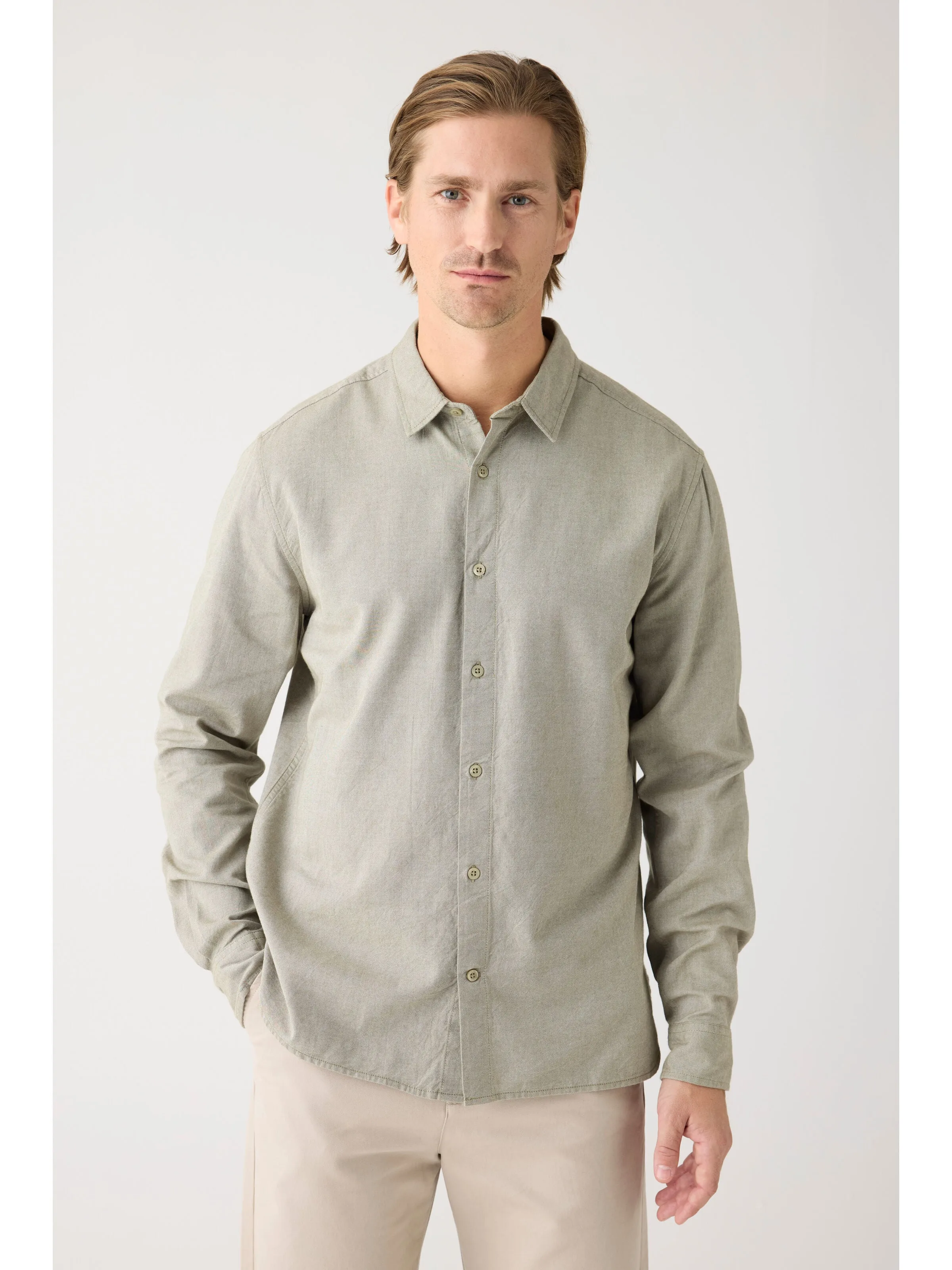 Regular fit light twill shirt - GOTS/Vegan - Burned Olive Knowledge Cotton