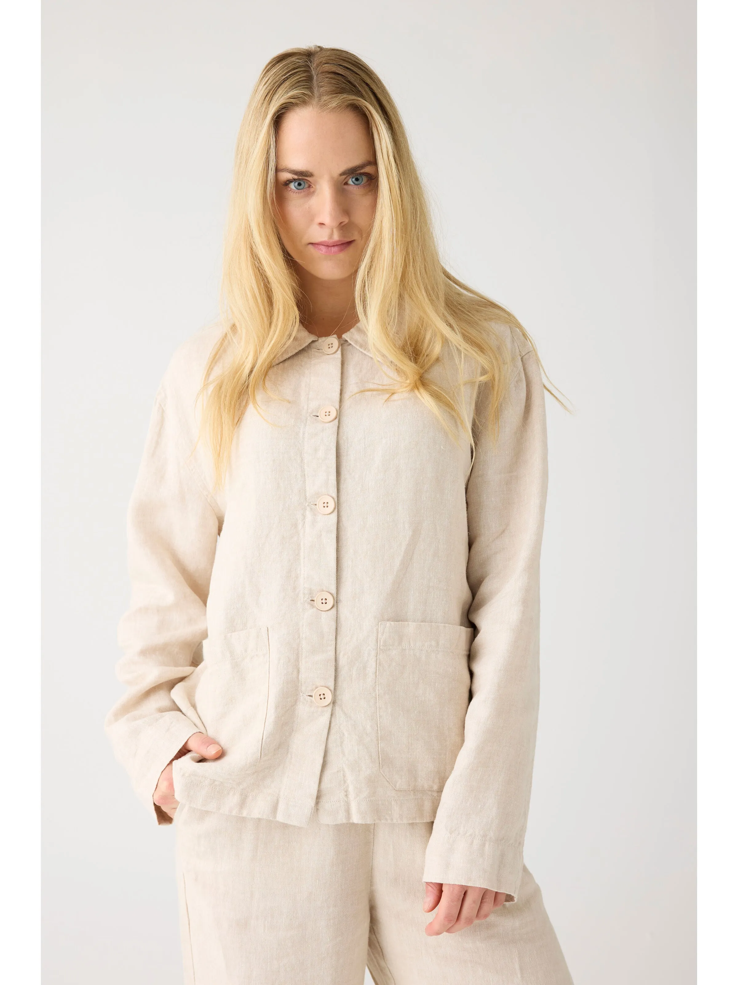Regular linen overshirt - GOTS/Vegan - Yarndyed - Light feather gray Knowledge Cotton