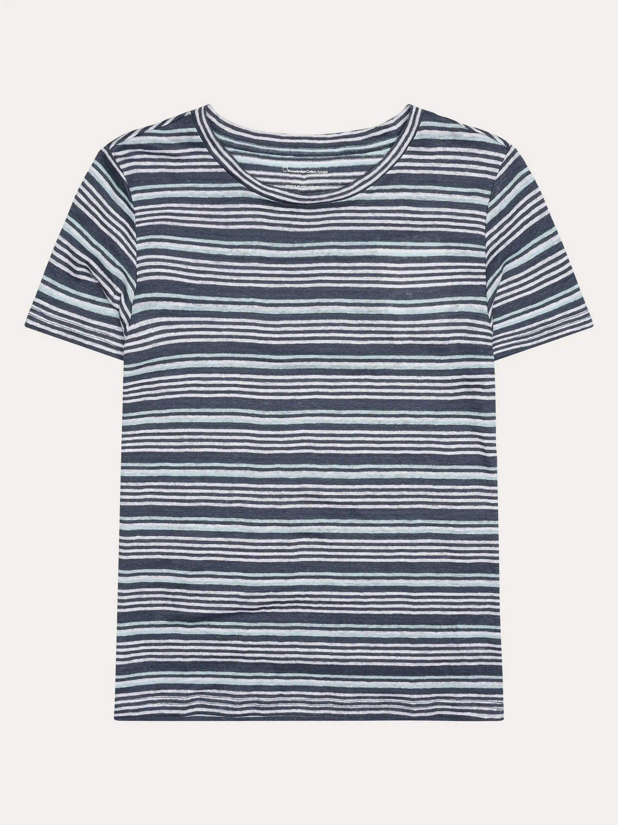 Regular linen stripe t-shirt - GOTS/Vegan - Blue stripe Knowledge Cotton
