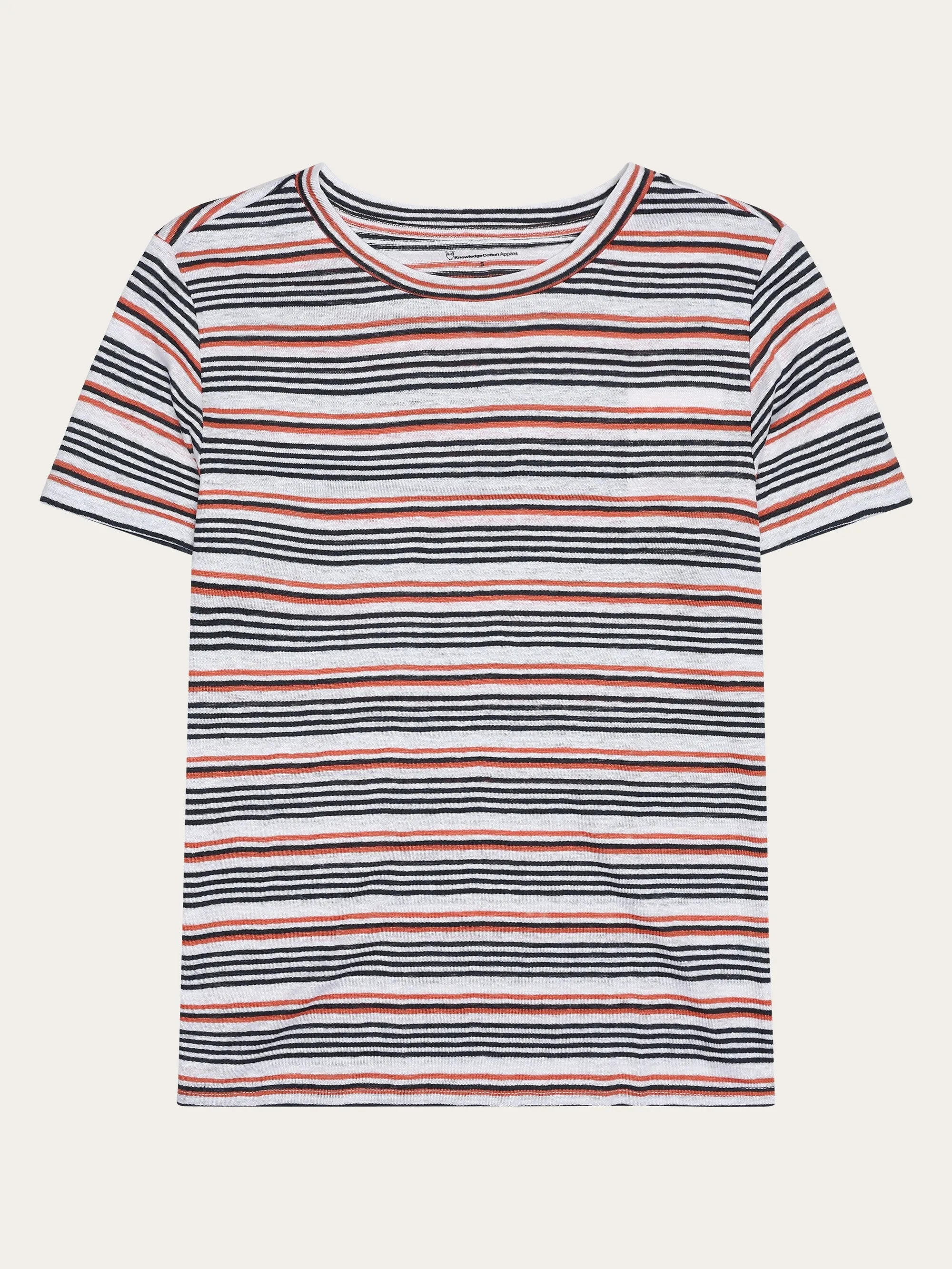 Regular linen stripe t-shirt - GOTS/Vegan - White stripe Knowledge Cotton