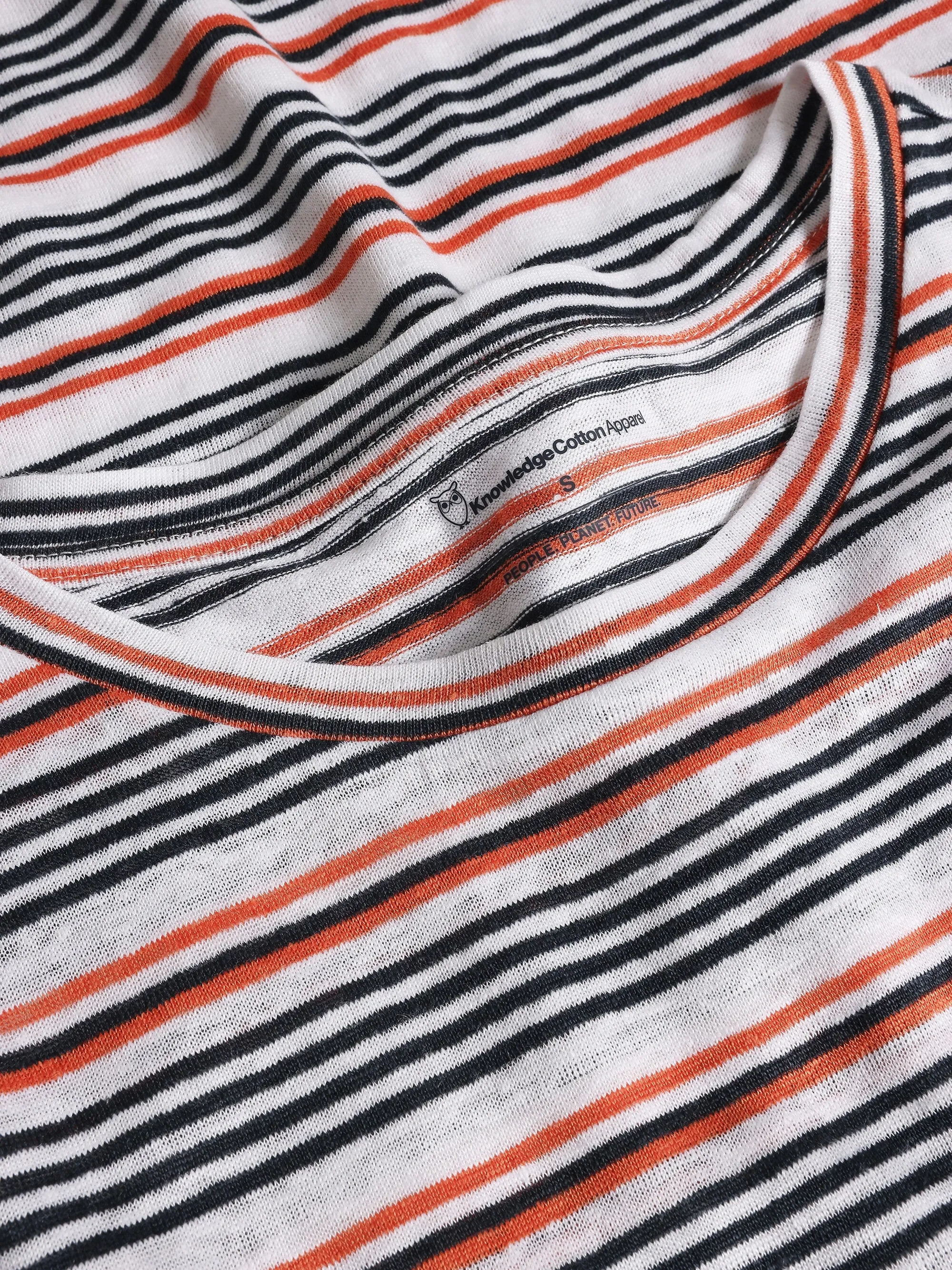 Regular linen stripe t-shirt - GOTS/Vegan - White stripe Knowledge Cotton