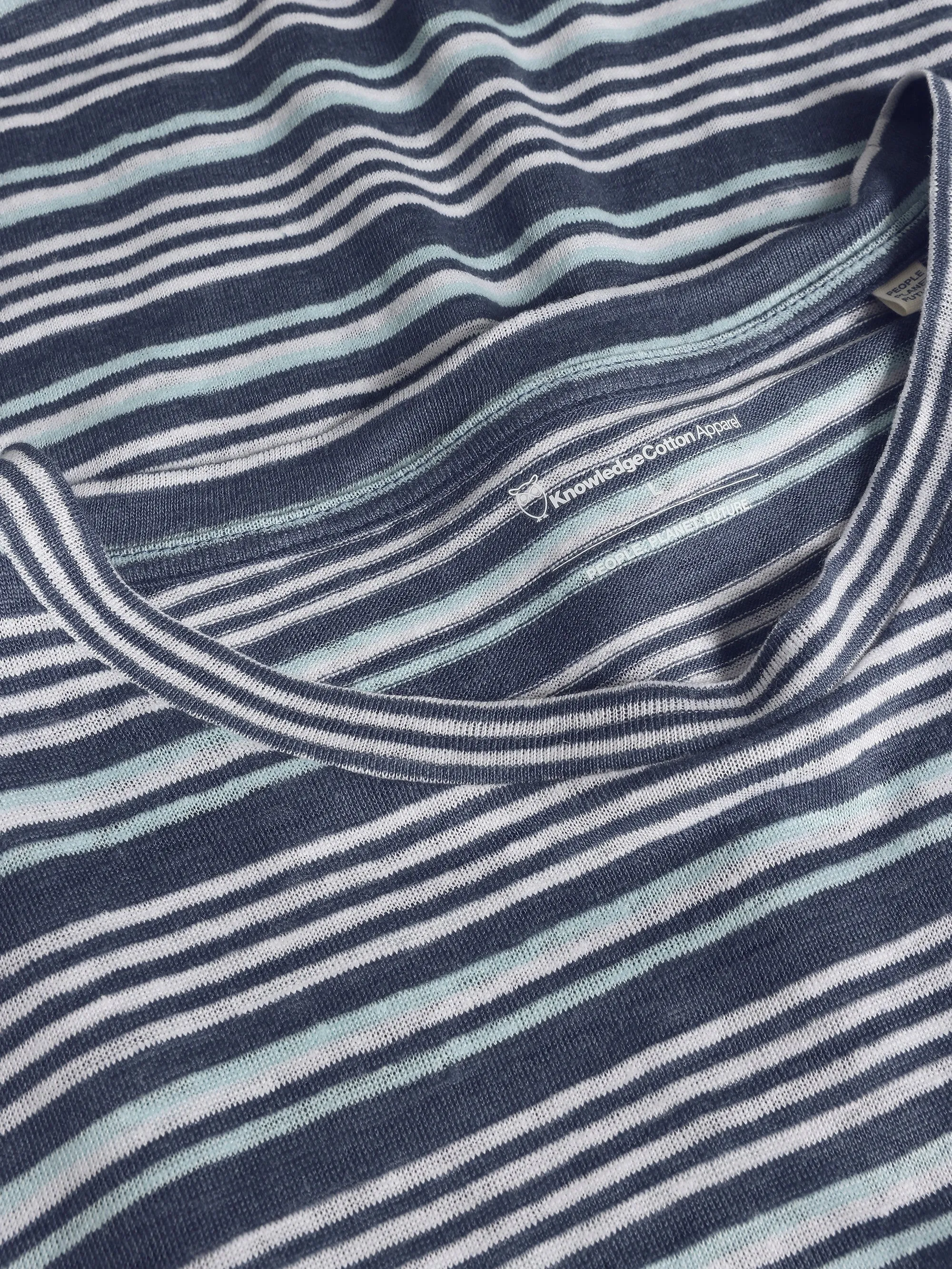 Regular linen striped t-shirt - GOTS/Vegan - Blue stripe Knowledge Cotton