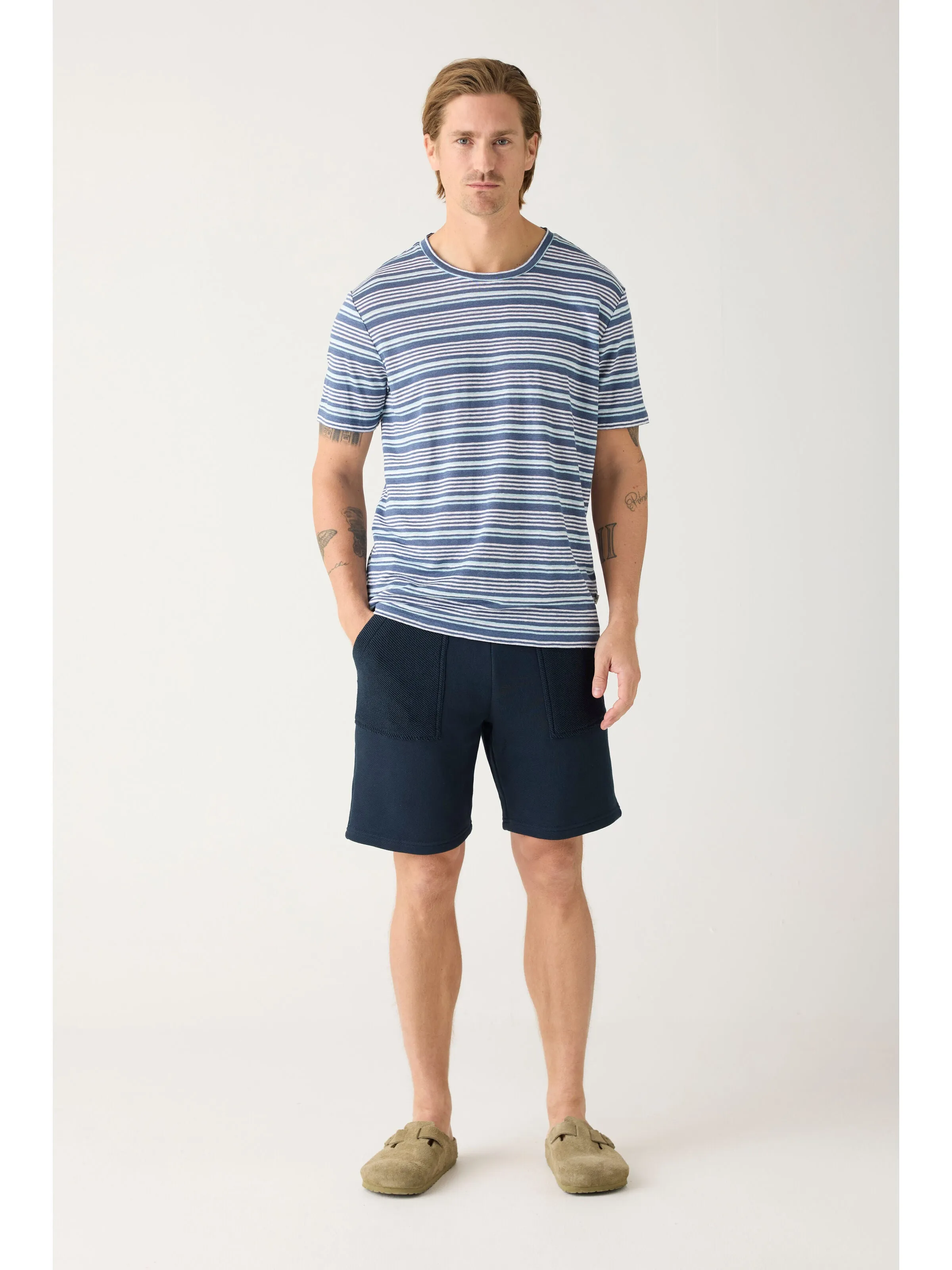 Regular linen striped t-shirt - GOTS/Vegan - Blue stripe Knowledge Cotton