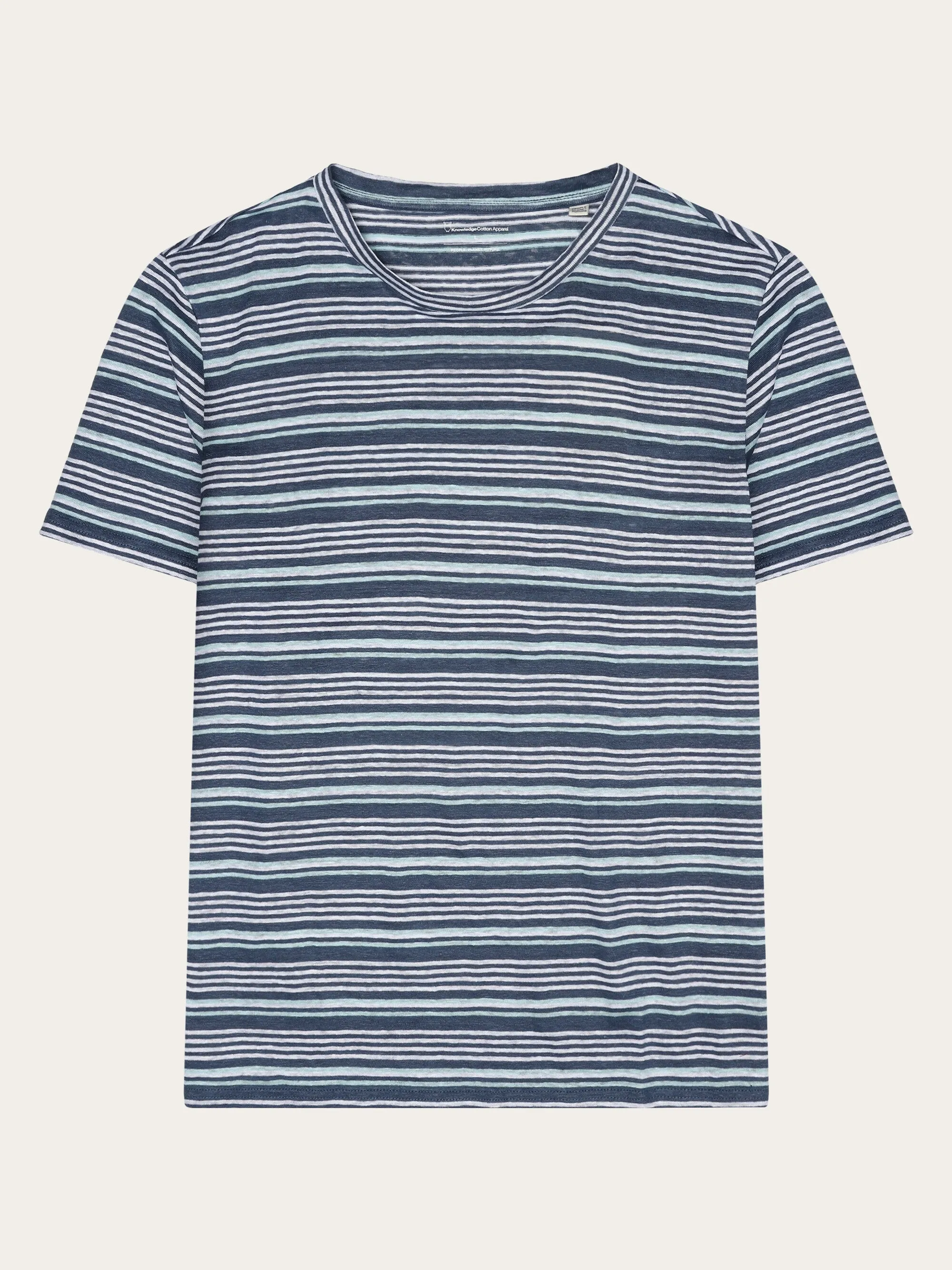 Regular linen striped t-shirt - GOTS/Vegan - Blue stripe Knowledge Cotton