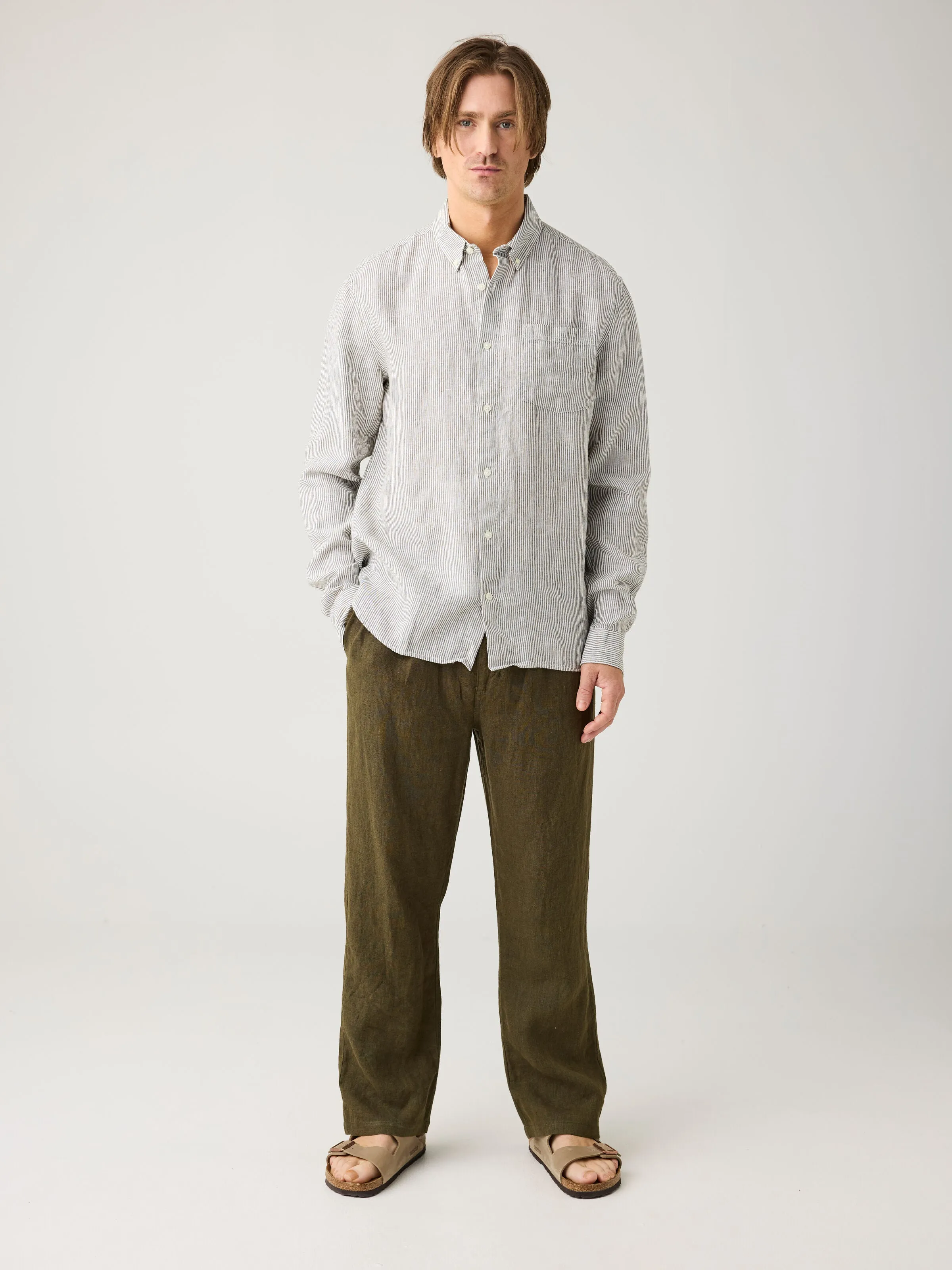 Regular striped linen shirt - GOTS/Vegan - Total Eclipse Knowledge Cotton