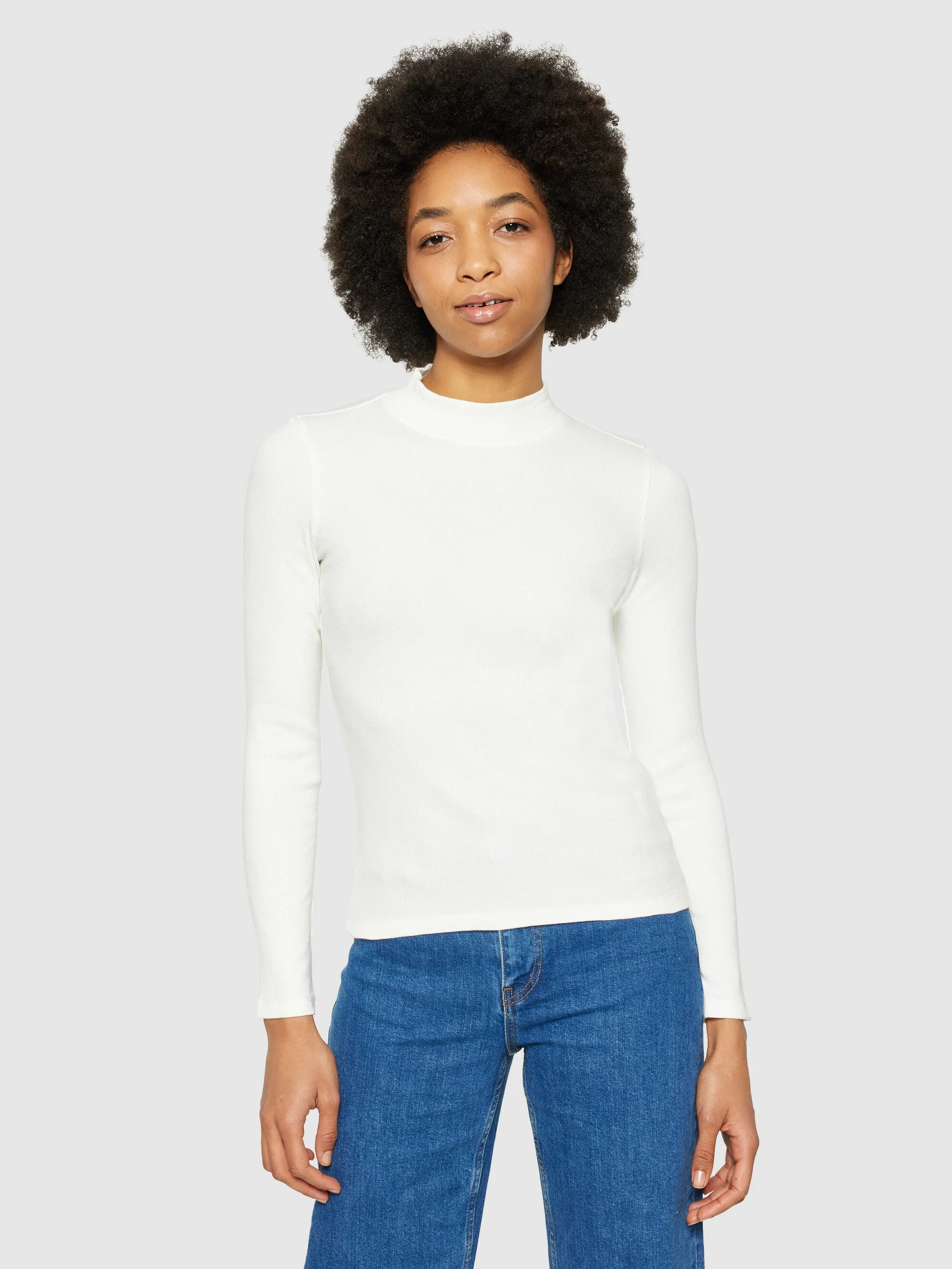Rib high neck LS - Star White Knowledge Cotton