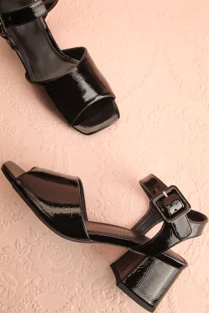 Rocita Black | Glossy Heeled Sandals