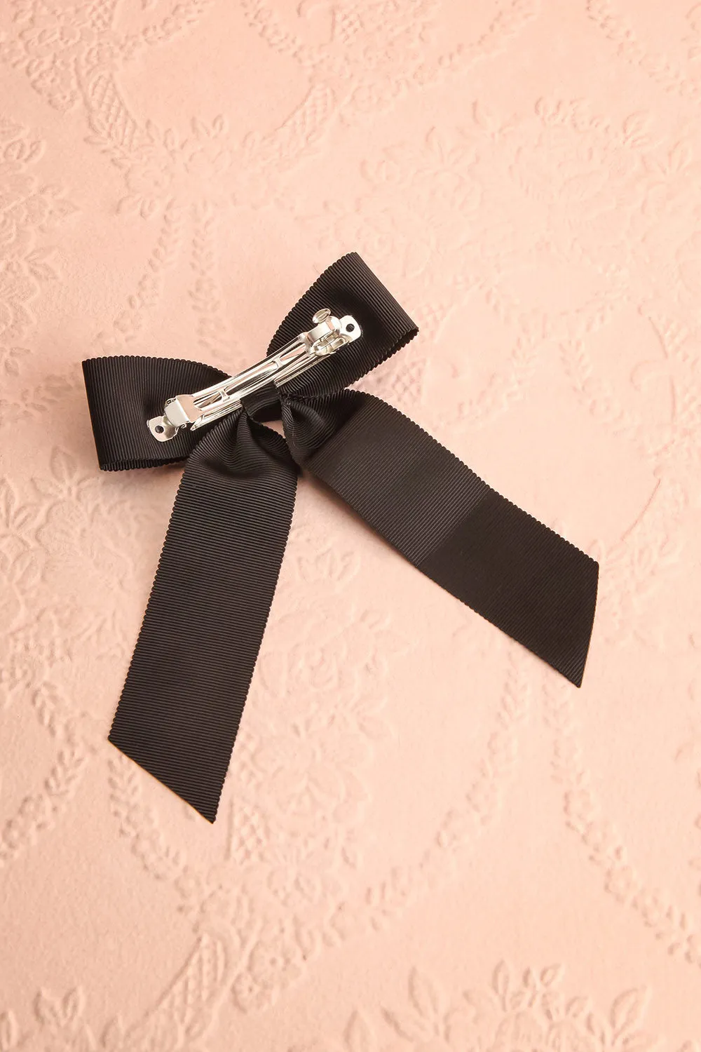 Saffy Black | Ribbed Bow Barrette