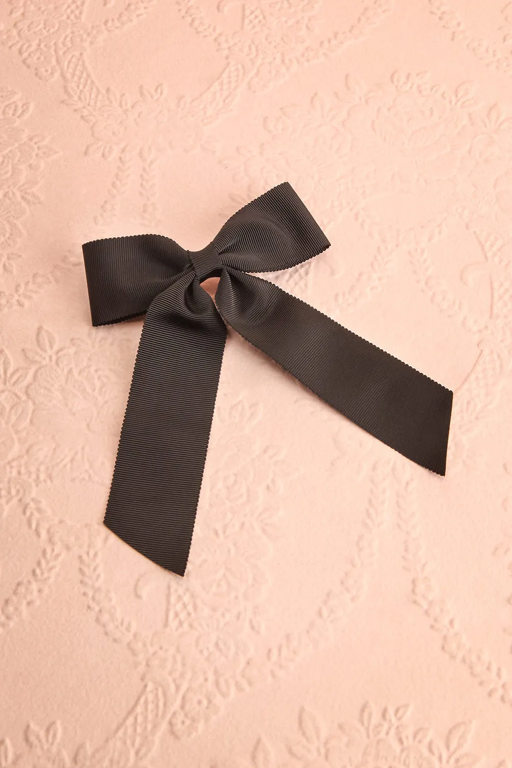 Saffy Black | Ribbed Bow Barrette