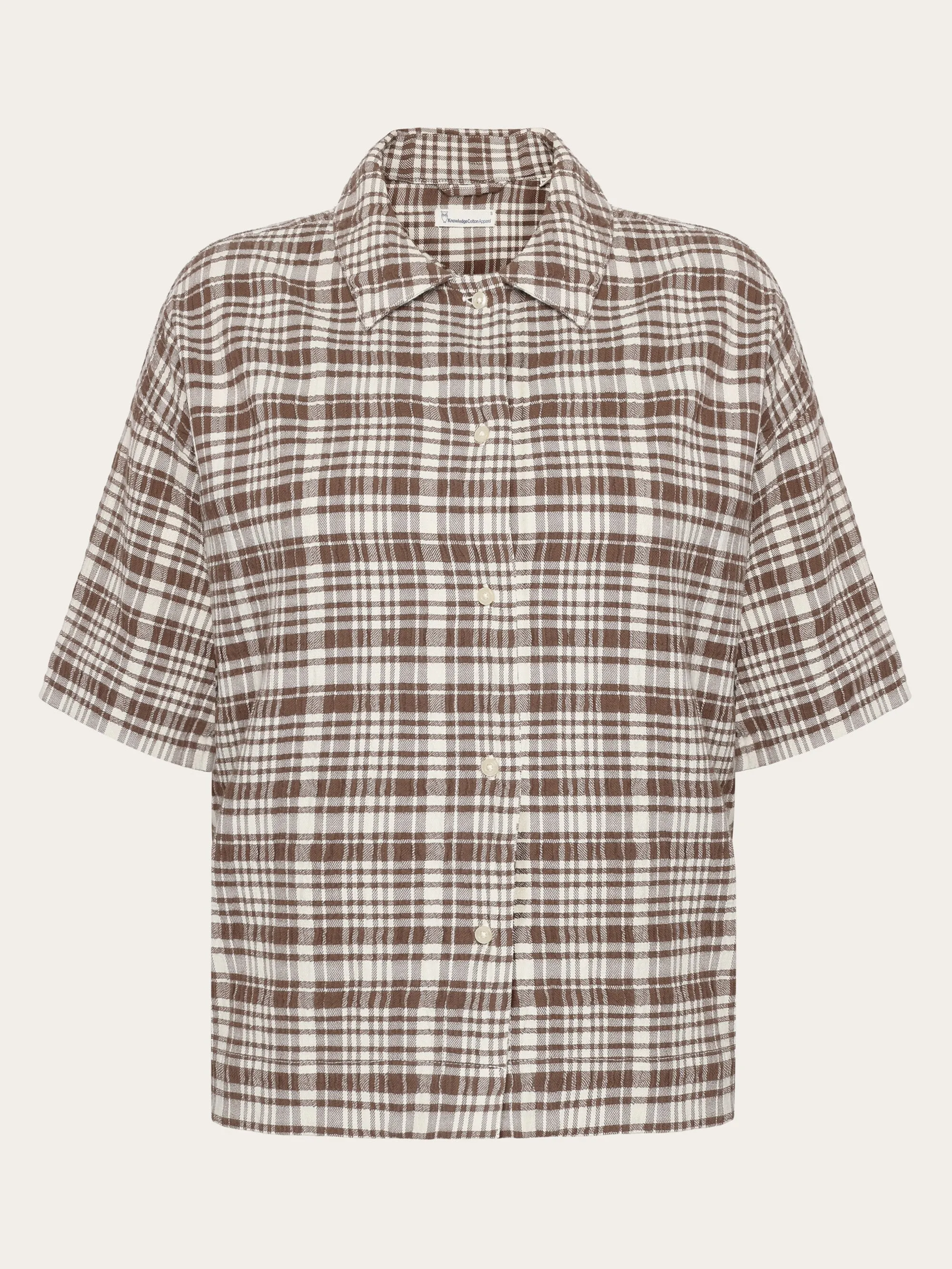 Seersucker check short sleeved shirt - GOTS/Vegan - Beige check Knowledge Cotton