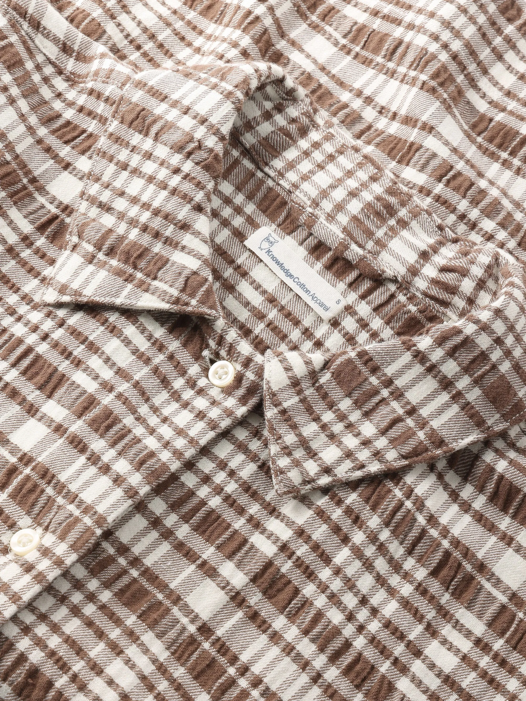 Seersucker check short sleeved shirt - GOTS/Vegan - Beige check Knowledge Cotton