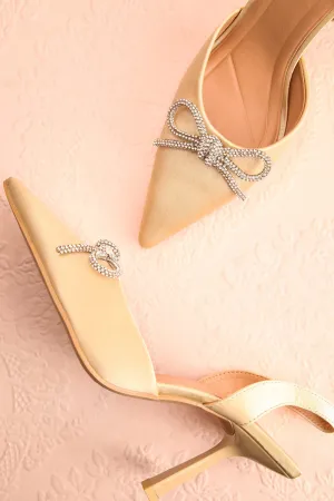 Sentiment Ivory | Satin Pointed-Toe Heels w/ Sequin Bow