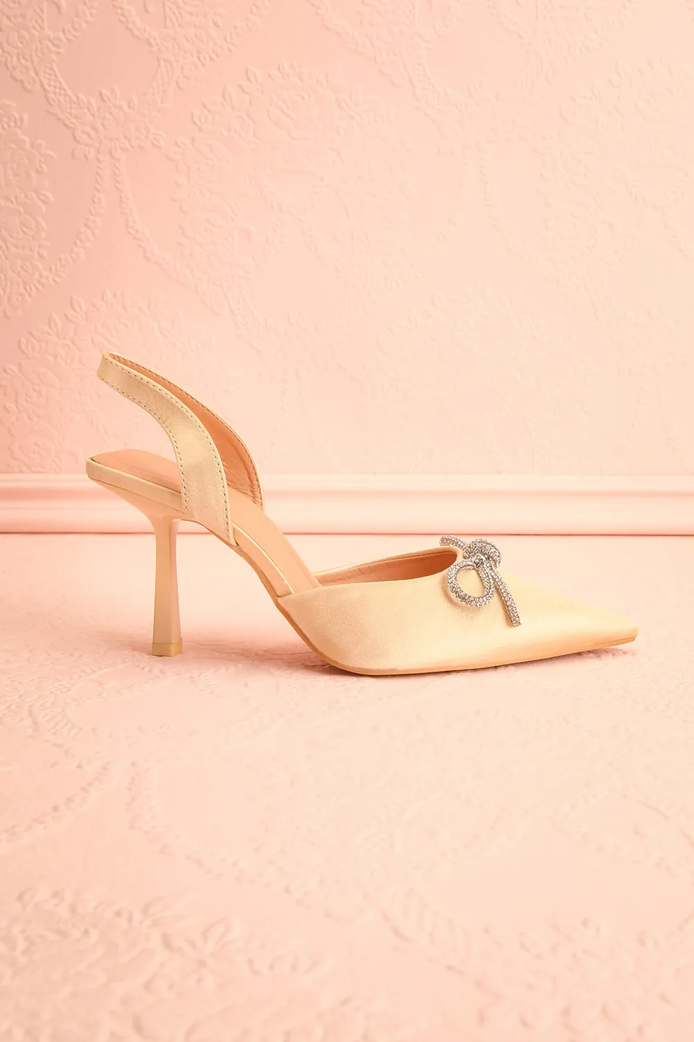 Sentiment Ivory | Satin Pointed-Toe Heels w/ Sequin Bow