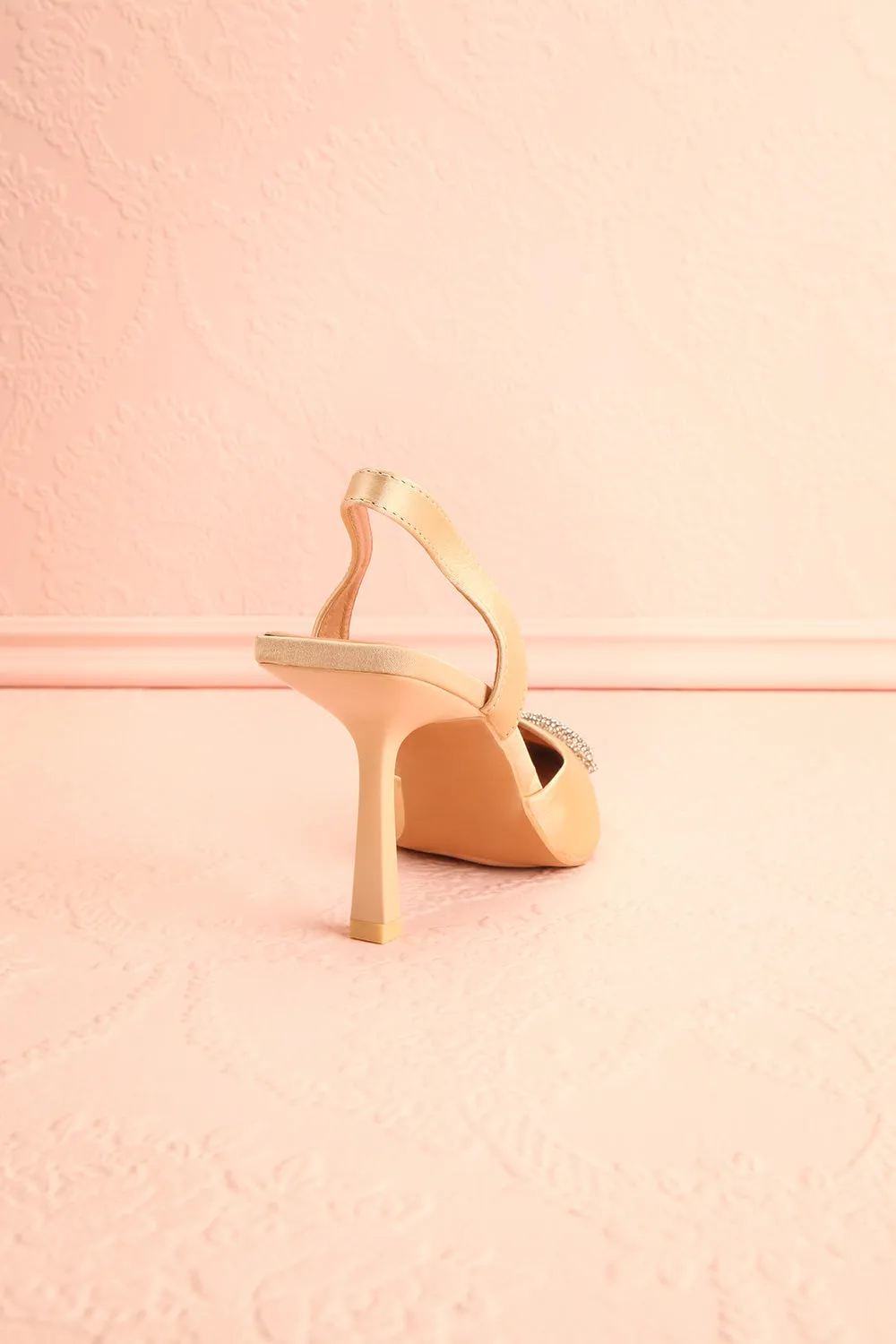 Sentiment Ivory | Satin Pointed-Toe Heels w/ Sequin Bow