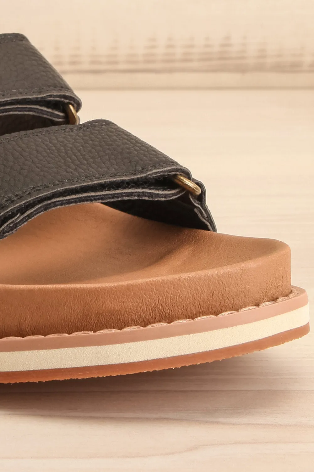 Siemna Black | Slide Sandals w/ Velcro Straps