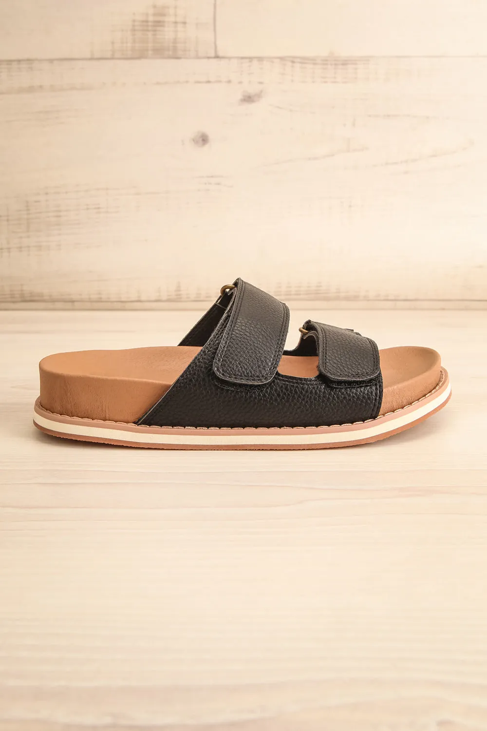 Siemna Black | Slide Sandals w/ Velcro Straps